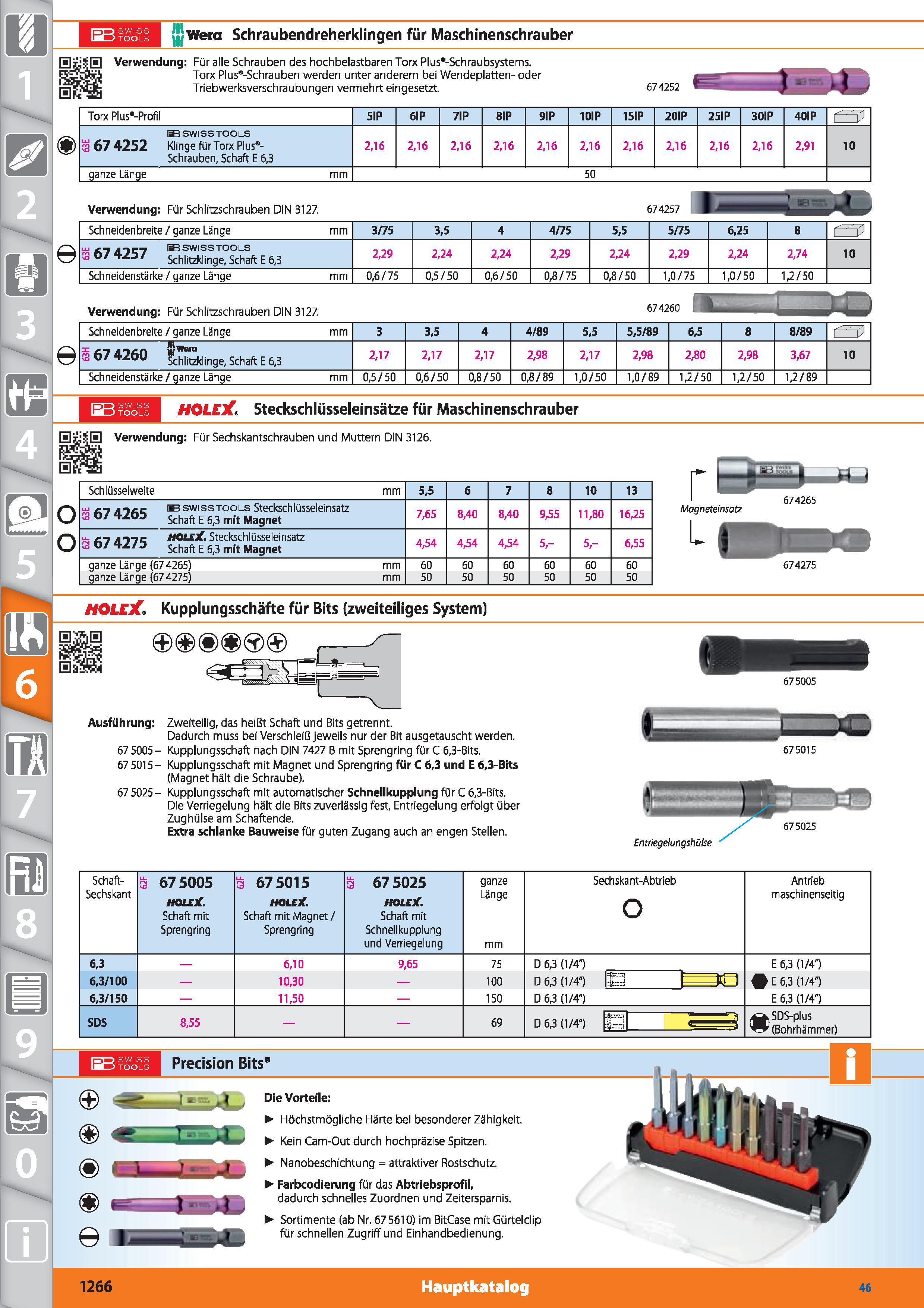 1266 I-JJ SWISS imID tools wera Schraubendreherklingen für Maschinenschrauber HjrJjjH Verwendung Für alle Schrauben des hochbelastbaren Torx Plus Каталог HOFFMANN GROUP 2015 Инструмент режущий слесарный измерительный абразивный Оборудование Комплексные поставки для промышленных предприятий DEU Стр. 1266