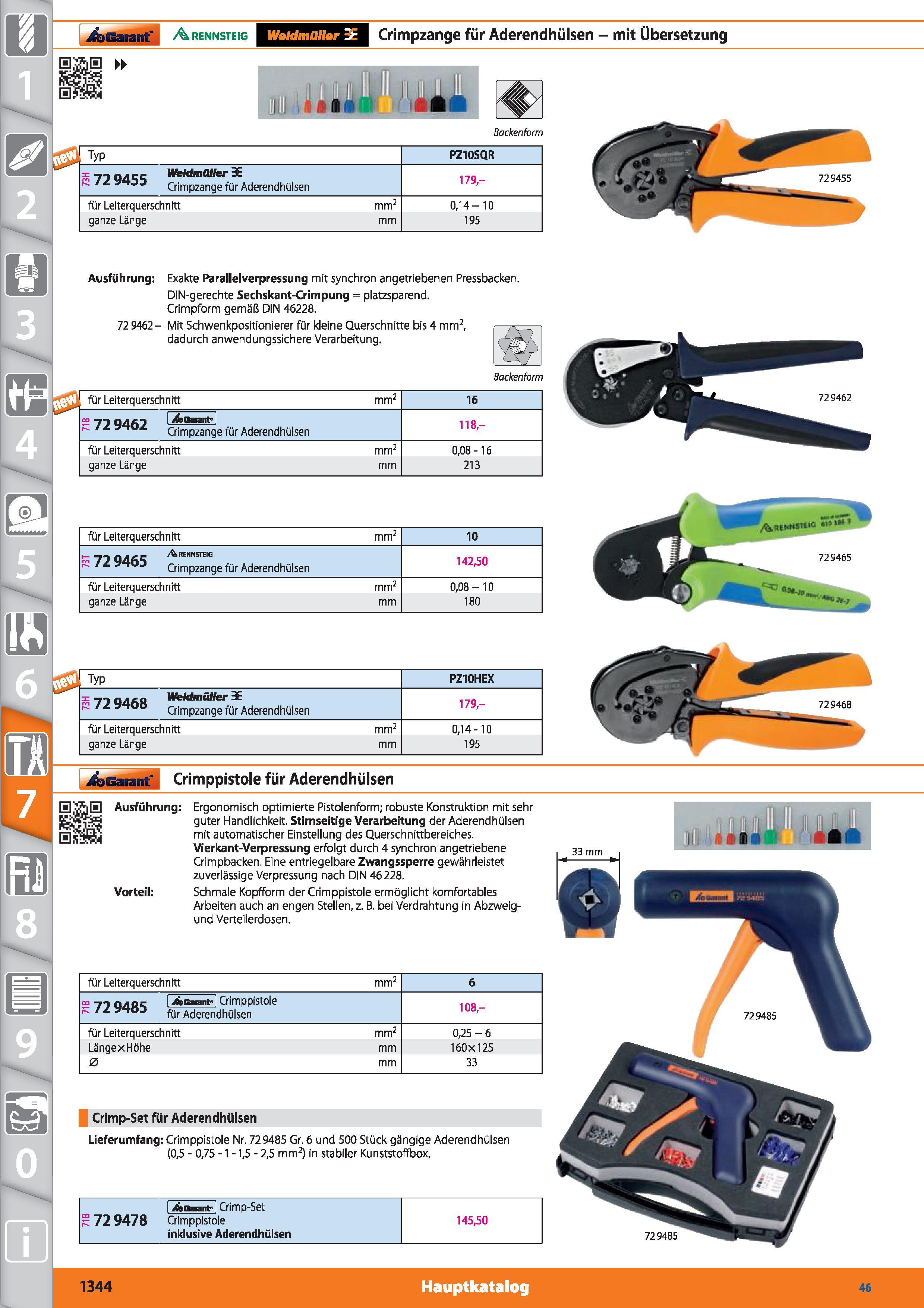 1344 i Kannt' A RENNSTEIG Wadmüller > Crimpzange für Aderendhülsen - mit Übersetzung ii m lliUl Backenform Typ PZ10SQR i 72 Q455 Weidmaller 3E Cr Каталог HOFFMANN GROUP 2015 Инструмент режущий слесарный измерительный абразивный Оборудование Комплексные поставки для промышленных предприятий DEU Стр. 1344