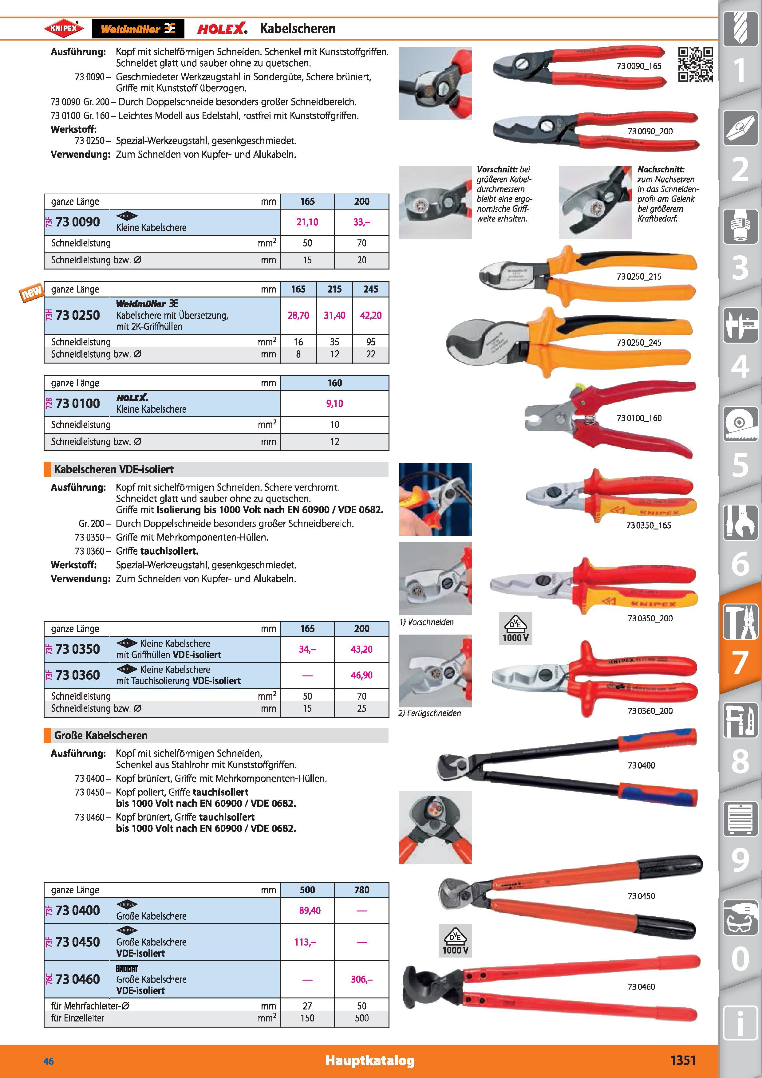 1351 Weidmüller 3E HOLEX Kabelscheren 730090J65 73 0090_200 Vorschnitt; bei größeren Kabeldurchmessern bleibt eine ergonomische Griffweite erhalt Каталог HOFFMANN GROUP 2015 Инструмент режущий слесарный измерительный абразивный Оборудование Комплексные поставки для промышленных предприятий DEU Стр. 1351