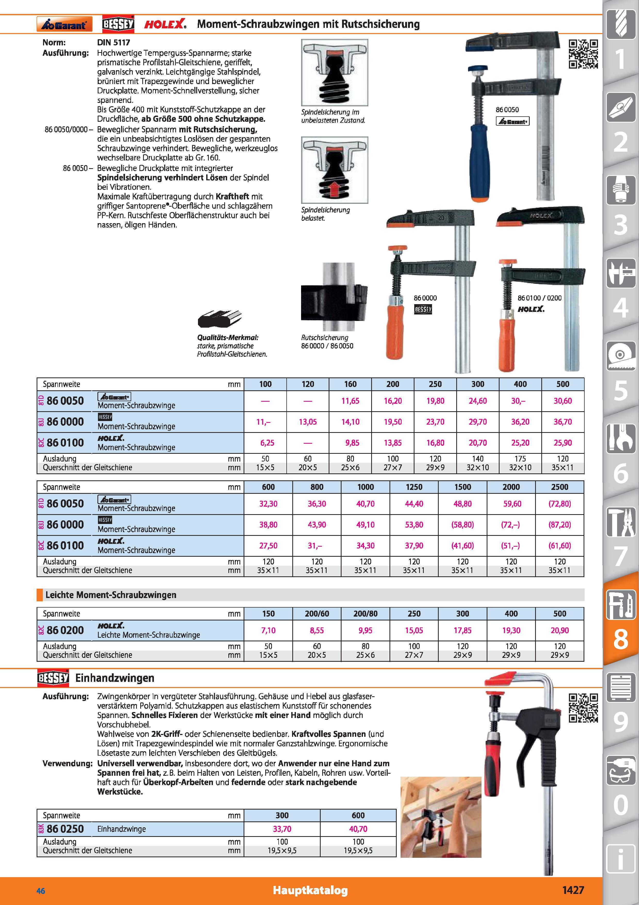 1427 Garant , 0 jI2 HOLEX Moment-Schraubzwingen mit Rutschsicherung Norm DIN 5117 Ausführung Hochwertige Temperguss-Spannarme; starke prismatisch Каталог HOFFMANN GROUP 2015 Инструмент режущий слесарный измерительный абразивный Оборудование Комплексные поставки для промышленных предприятий DEU Стр. 1427