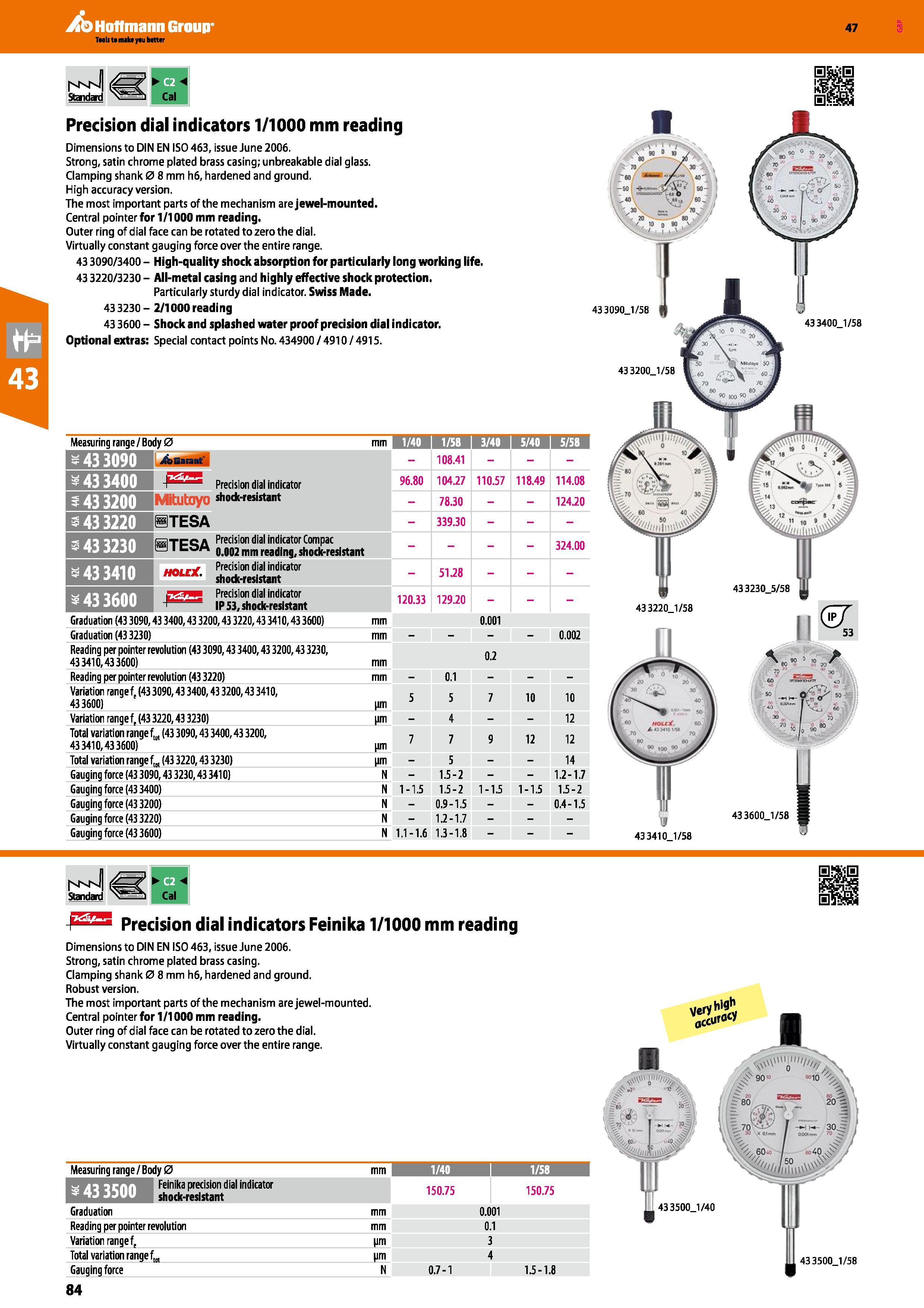 84 Hoffmann Group 47 Precision dial indicators 1/1000 mm reading Dimensions to DIN EN ISO 463, issue June 2006 Strong, satin chrome plated brass cas Каталог HOFFMANN GROUP 2016 Ручной слесарно-монтажный и измерительный инструмент и оборудование от комплексного поставщика промышленных предприятий Вер. 47 Англ. Стр. 84