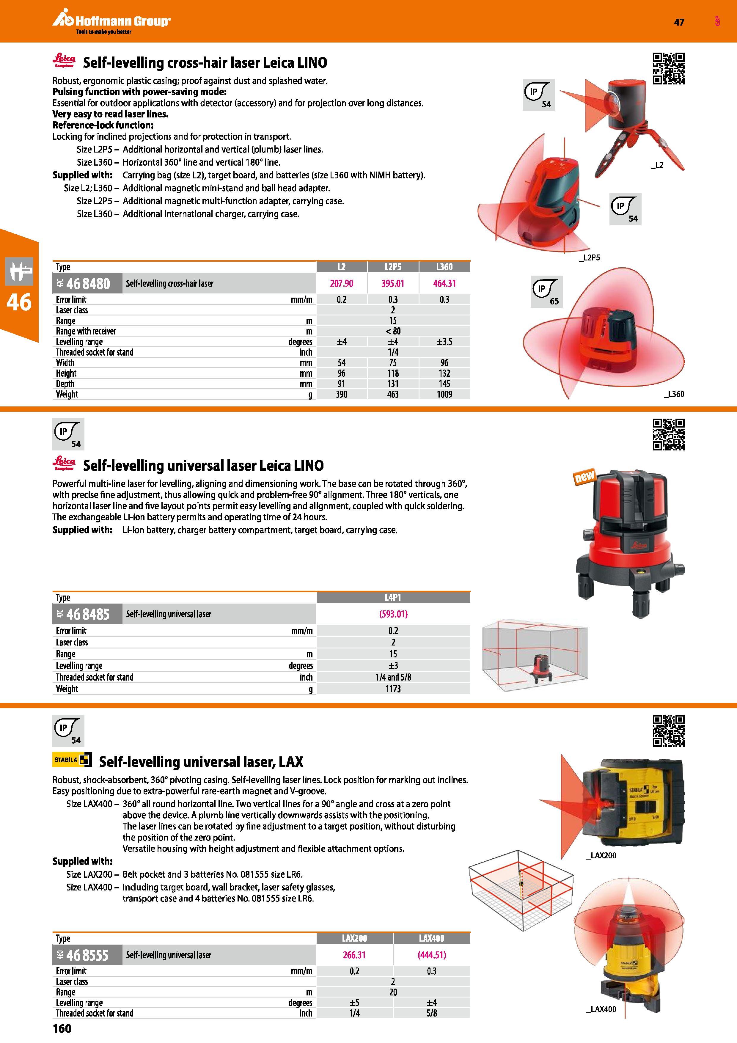 160 Hoffmann Group 47 Self-levelling cross-hair laser Leica LINO Robust, ergonomic plastic casing; proof against dust and splashed water Pulsing func Каталог HOFFMANN GROUP 2016 Ручной слесарно-монтажный и измерительный инструмент и оборудование от комплексного поставщика промышленных предприятий Вер. 47 Англ. Стр. 160