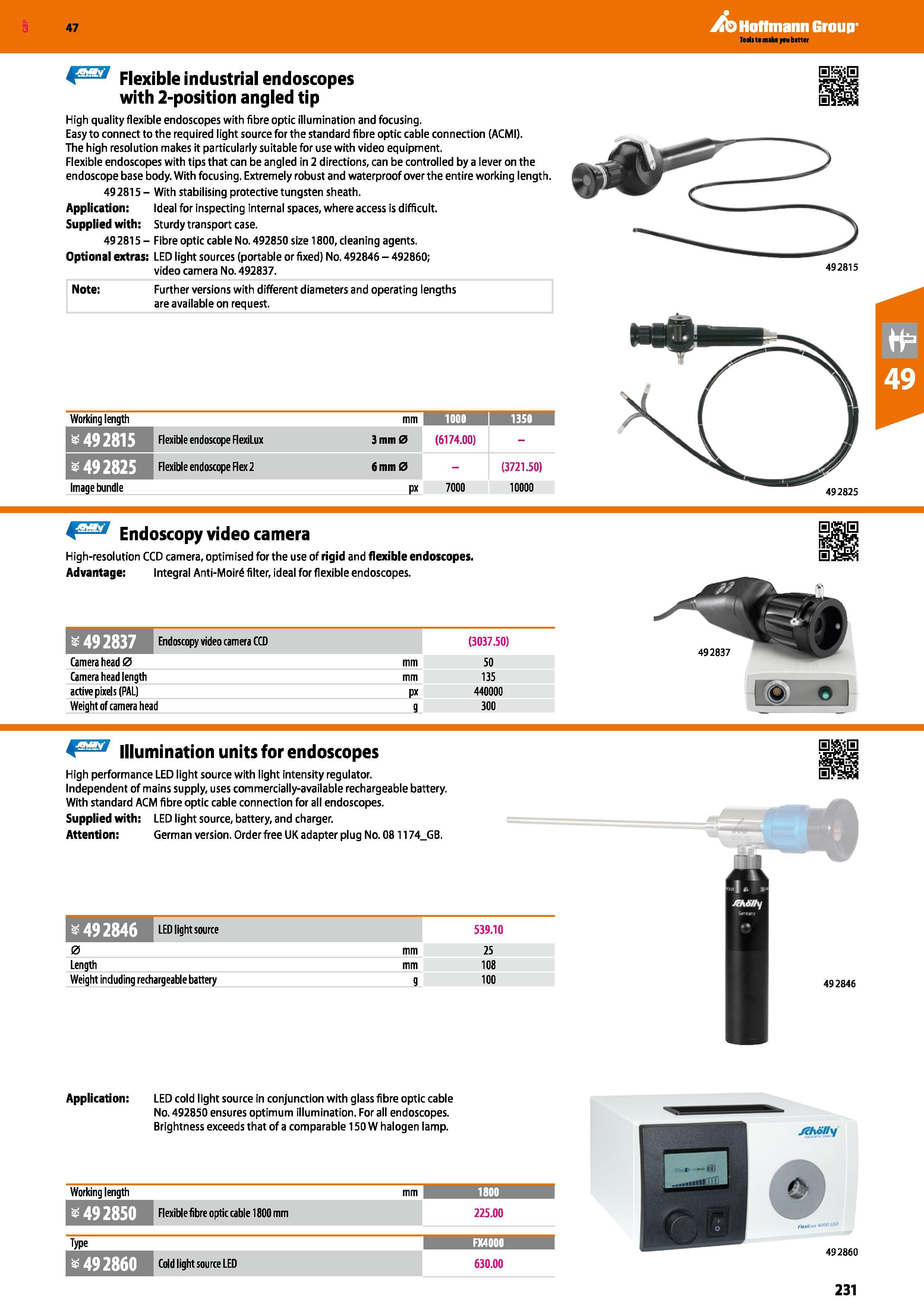 231 Hoffmann Group 47 Y Flexible industrial endoscopes with 2-position angled tip High quality flexible endoscopes with fibre optic illumination and Каталог HOFFMANN GROUP 2016 Ручной слесарно-монтажный и измерительный инструмент и оборудование от комплексного поставщика промышленных предприятий Вер. 47 Англ. Стр. 231