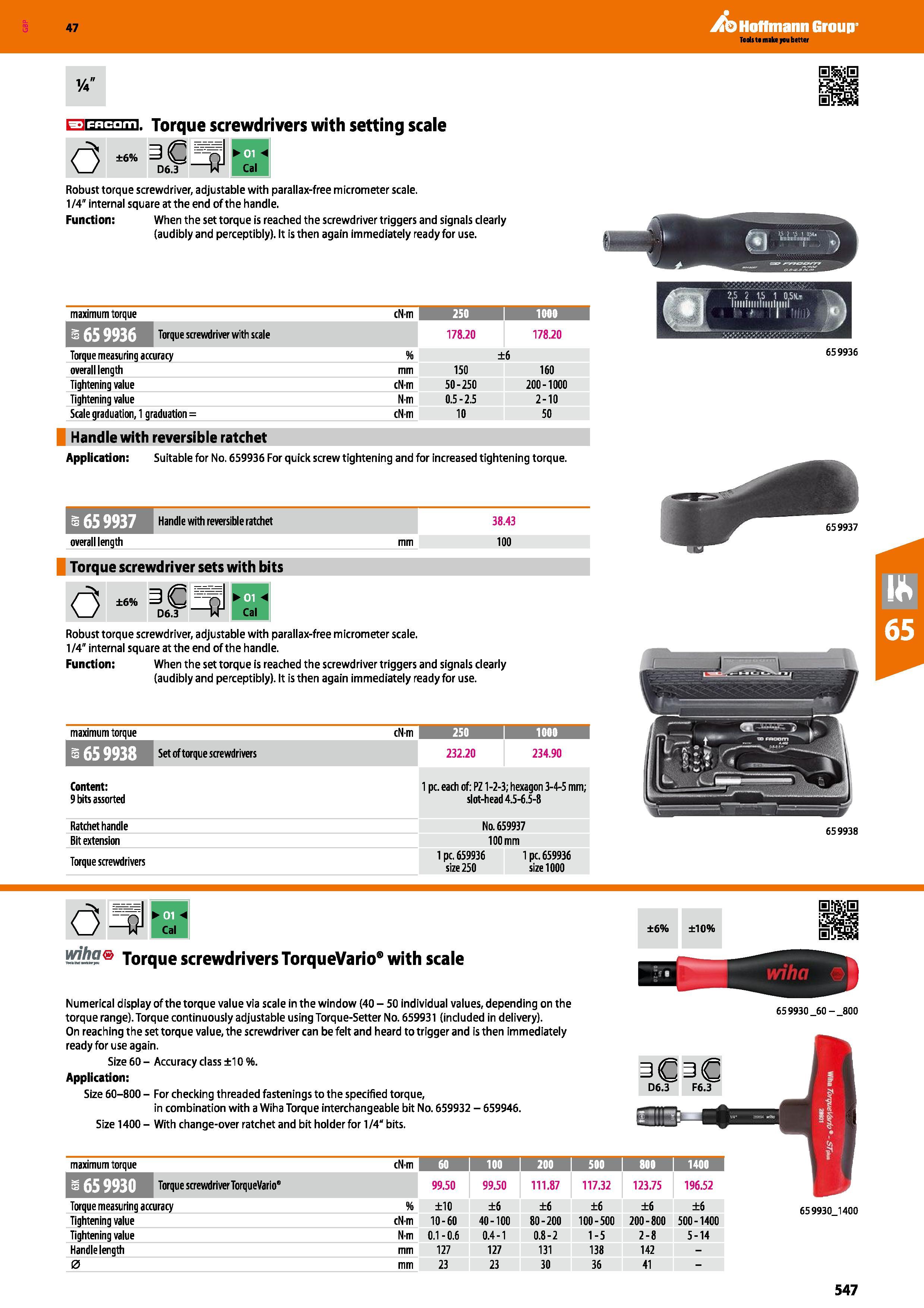 547 Hoffmann Group 47 fc= 3fd; MMiil (3 ±6% Torque screwdrivers with setting scale C et B I Vr Cal D6 3 Robust torque screwdriver, adjustable with pa Каталог HOFFMANN GROUP 2016 Ручной слесарно-монтажный и измерительный инструмент и оборудование от комплексного поставщика промышленных предприятий Вер. 47 Англ. Стр. 547