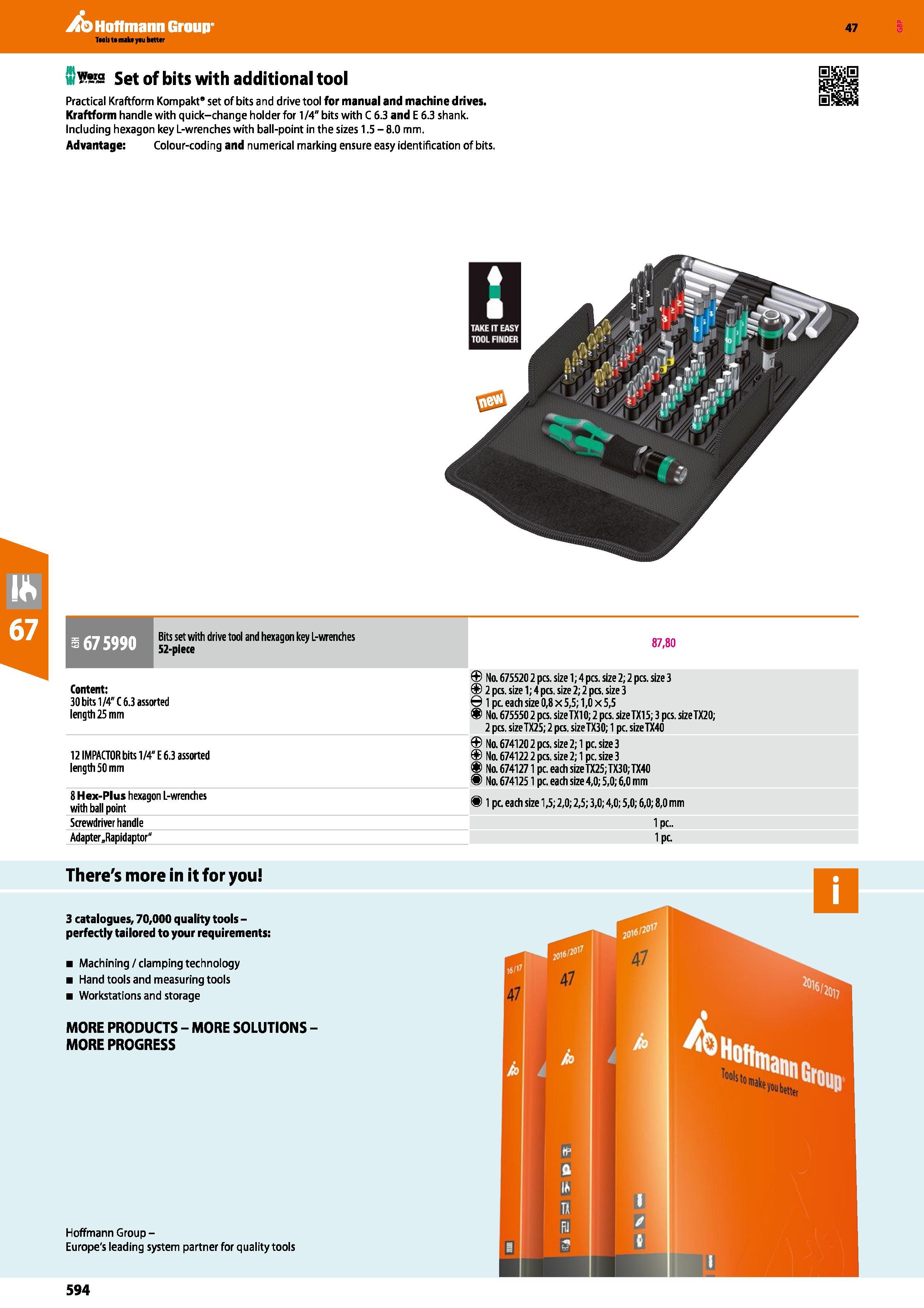 594 Hoffmann Group 47 wY%a Set of bits with additional tool Practical Kraftform Kompakt” set of bits and drive tool for manual and machine drives Kra Каталог HOFFMANN GROUP 2016 Ручной слесарно-монтажный и измерительный инструмент и оборудование от комплексного поставщика промышленных предприятий Вер. 47 Англ. Стр. 594