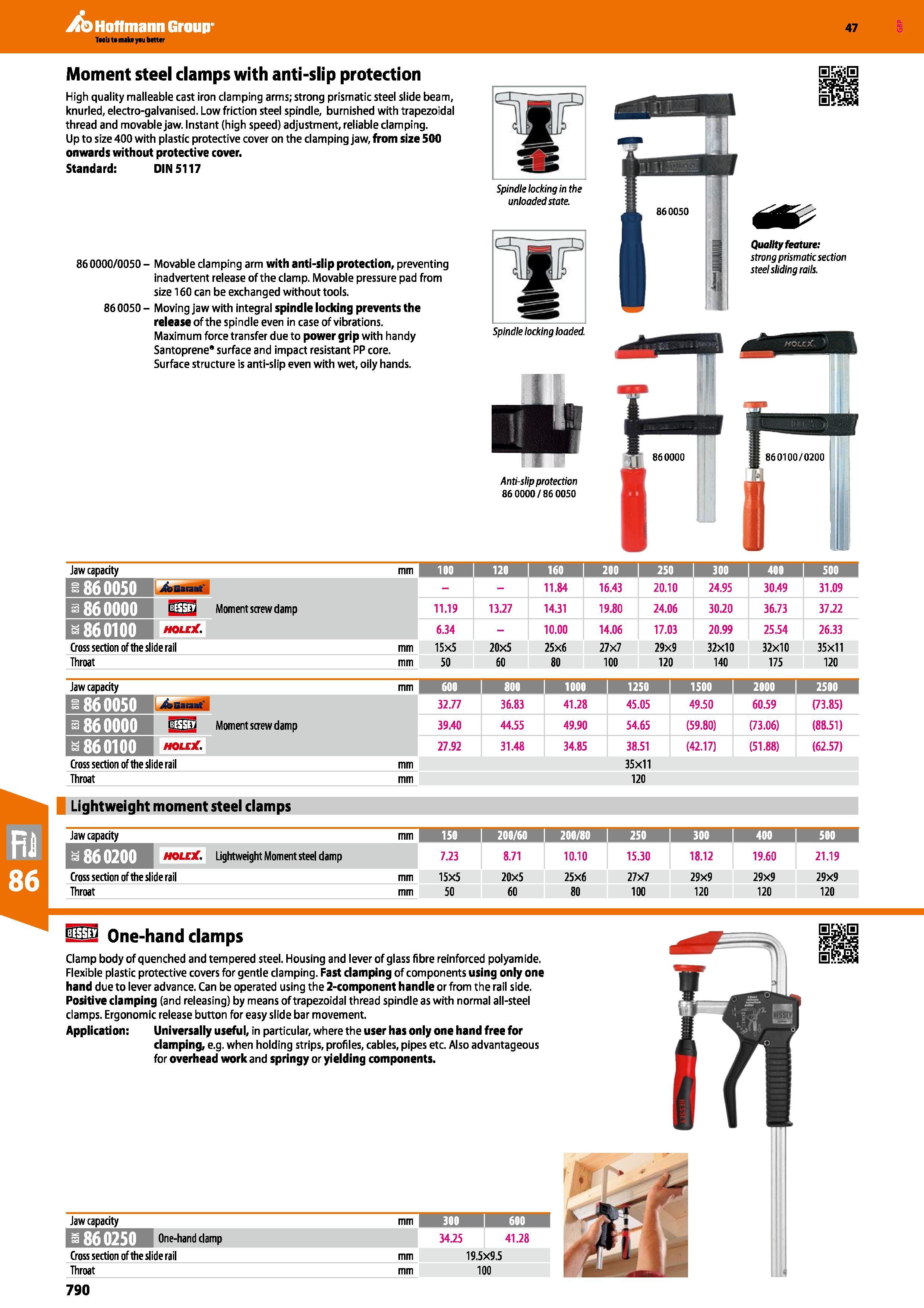 790 Hoffmann Group 47 Moment steel clamps with anti-slip protection High quality malleable cast iron clamping arms; strong prismatic steel slide beam Каталог HOFFMANN GROUP 2016 Ручной слесарно-монтажный и измерительный инструмент и оборудование от комплексного поставщика промышленных предприятий Вер. 47 Англ. Стр. 790