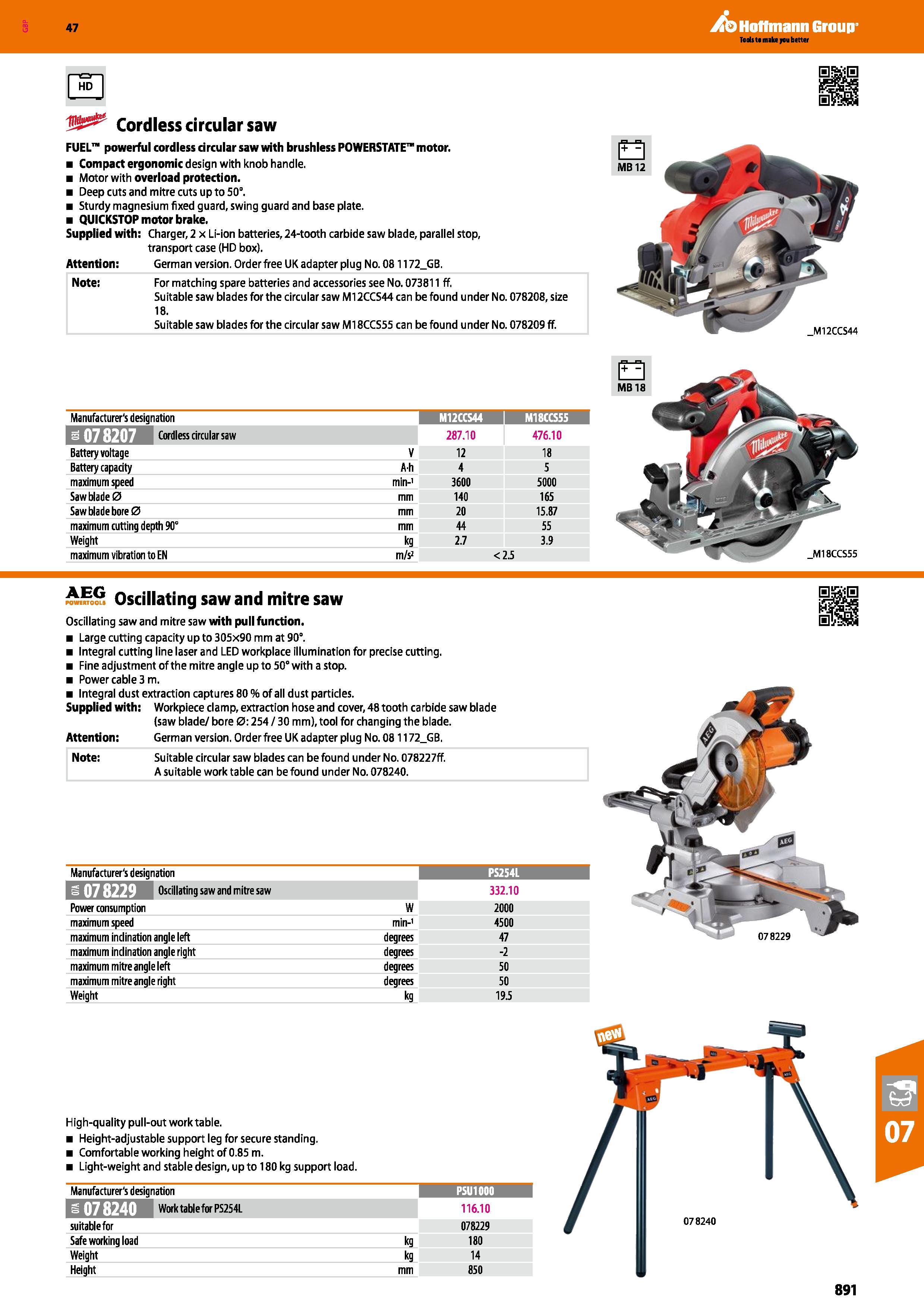 891 Hoffmann Group 47 128 Cordless circular saw FUEL powerful cordless circular saw with brushless POWERSTATE motor Compact ergonomic design with kno Каталог HOFFMANN GROUP 2016 Ручной слесарно-монтажный и измерительный инструмент и оборудование от комплексного поставщика промышленных предприятий Вер. 47 Англ. Стр. 891