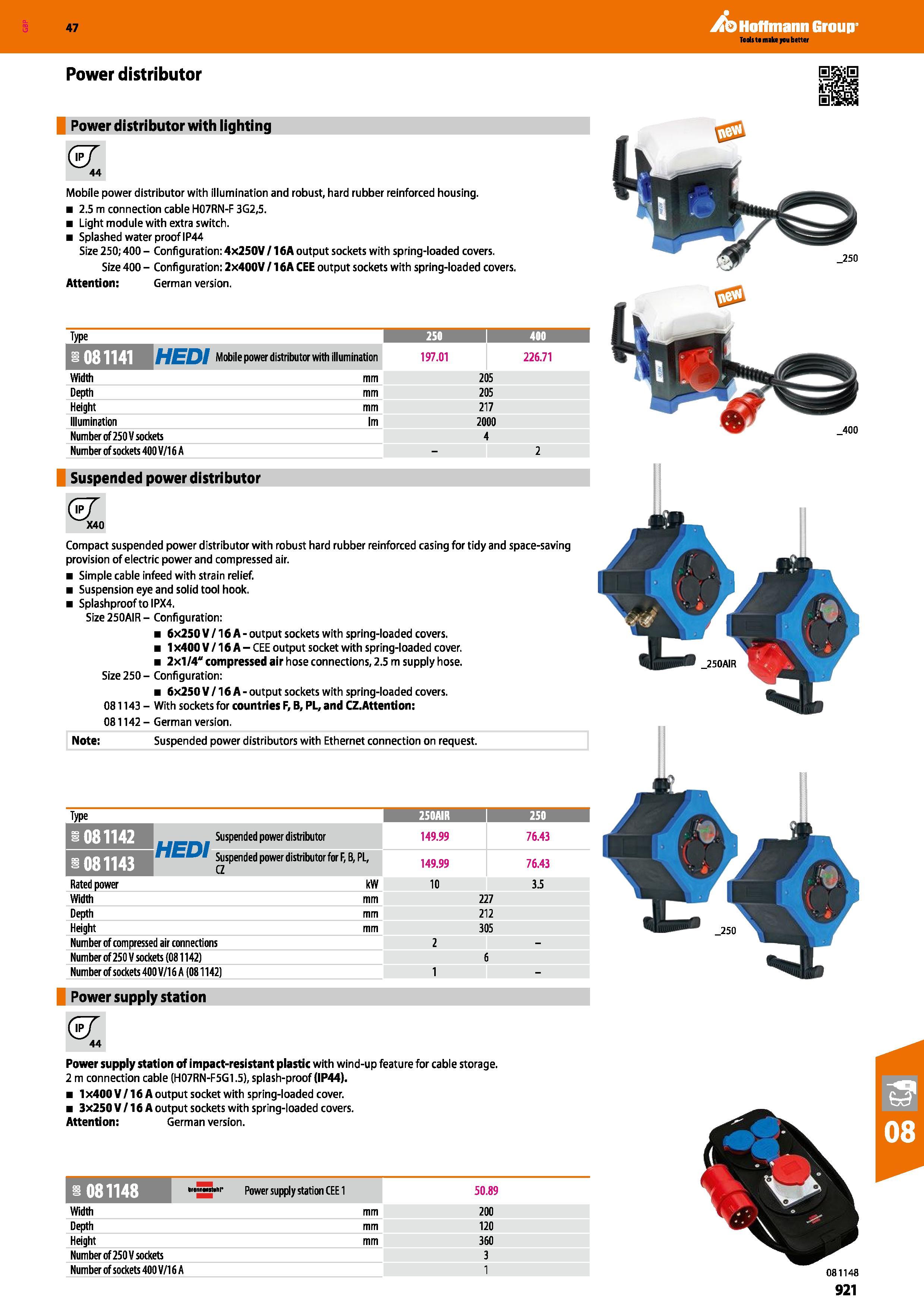 921 47 Power distributor Power distributor with lighting Mobile power distributor with illumination and robust, hard rubber reinforced housing 2 5 m Каталог HOFFMANN GROUP 2016 Ручной слесарно-монтажный и измерительный инструмент и оборудование от комплексного поставщика промышленных предприятий Вер. 47 Англ. Стр. 921