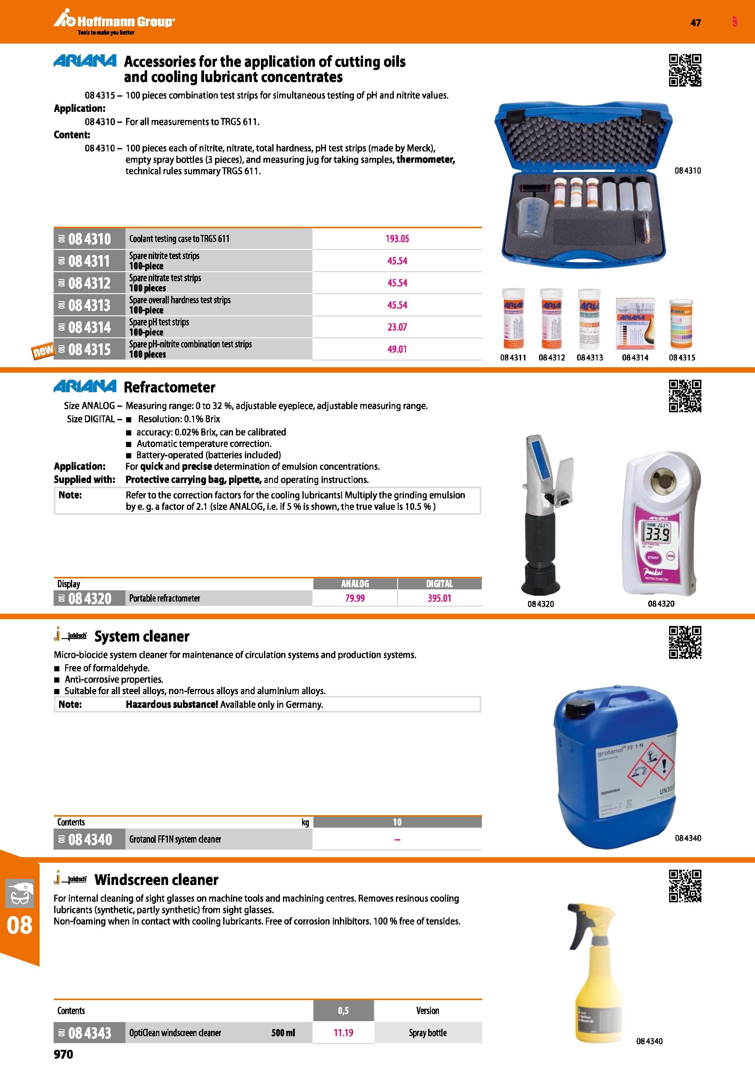 970 Hoffmann Group 47 A&iAtiA Accessories for the application of cutting oils and cooling lubricant concentrates 084315 - 100 pieces combination test Каталог HOFFMANN GROUP 2016 Ручной слесарно-монтажный и измерительный инструмент и оборудование от комплексного поставщика промышленных предприятий Вер. 47 Англ. Стр. 970