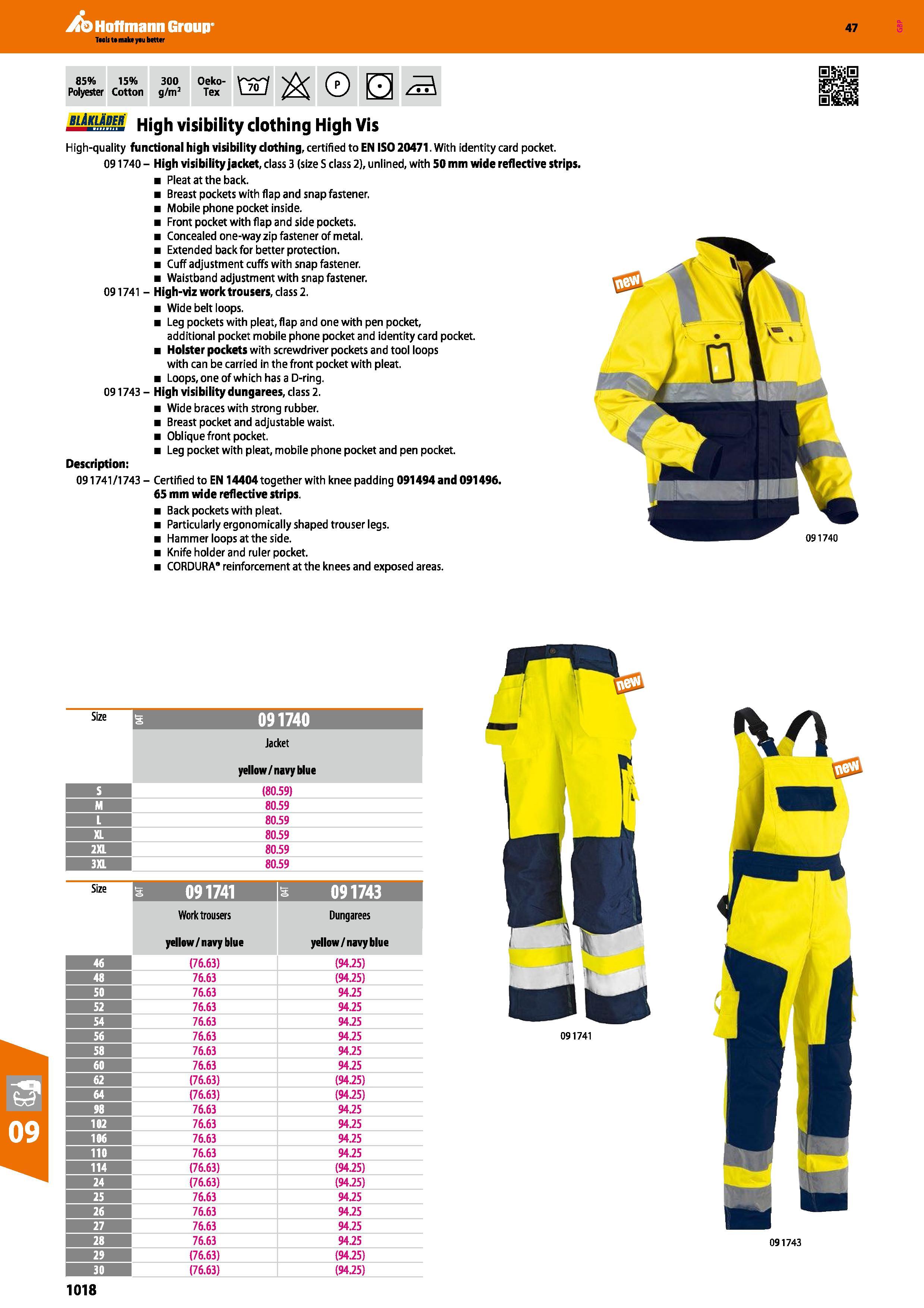 1018 Hoffmann Group 47 85% Polyester 15% Cotton 300 g/m3 Oeko- Tex tS & <3 BiiKiADER High visibility clothing High Vis High-quality functional high vi Каталог HOFFMANN GROUP 2016 Ручной слесарно-монтажный и измерительный инструмент и оборудование от комплексного поставщика промышленных предприятий Вер. 47 Англ. Стр. 1018
