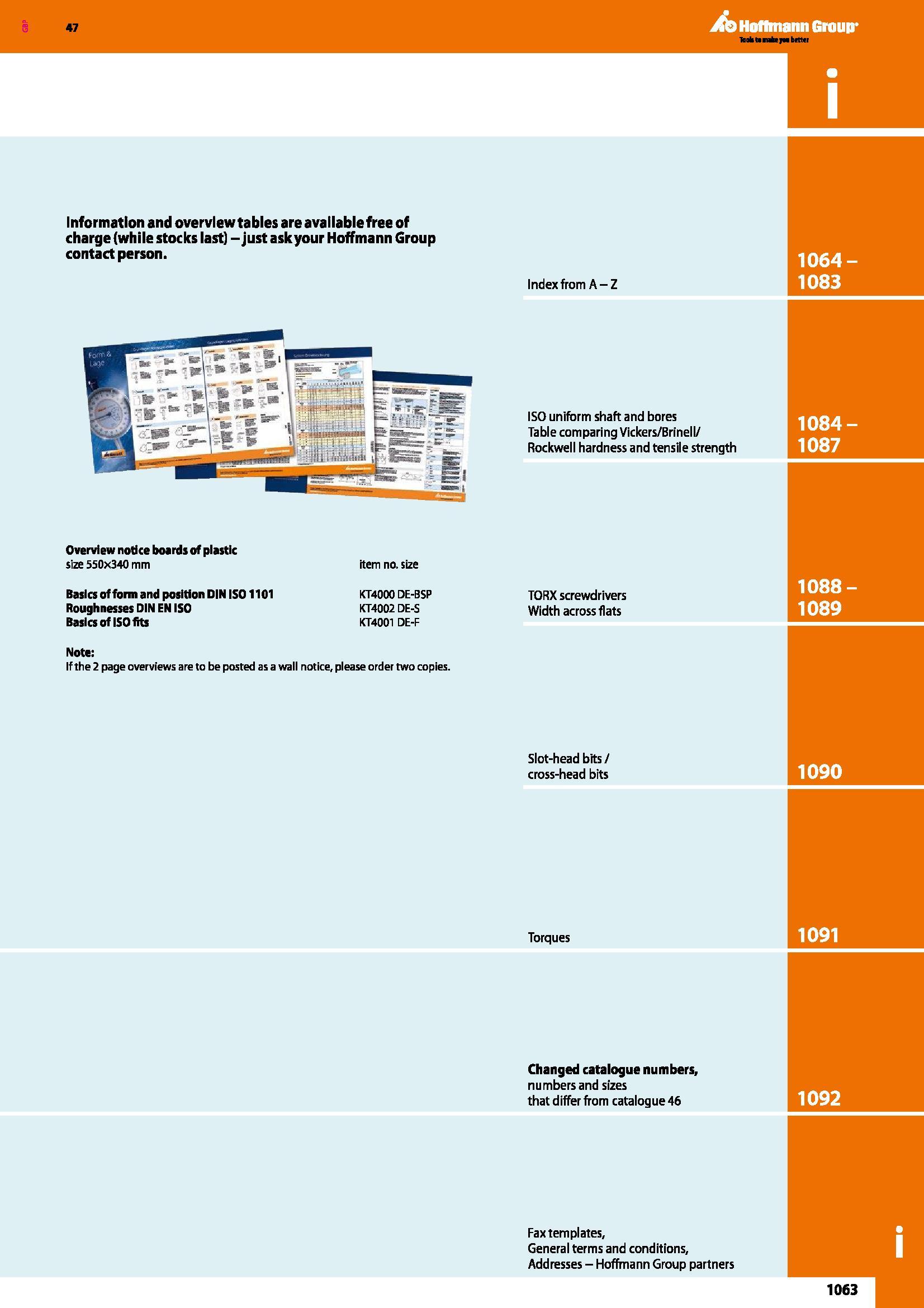 1063 Information and overview tables are available free of charge (while stocks last) - just ask your Hoffmann Group contact person Index from A-Z 106 Каталог HOFFMANN GROUP 2016 Ручной слесарно-монтажный и измерительный инструмент и оборудование от комплексного поставщика промышленных предприятий Вер. 47 Англ. Стр. 1063