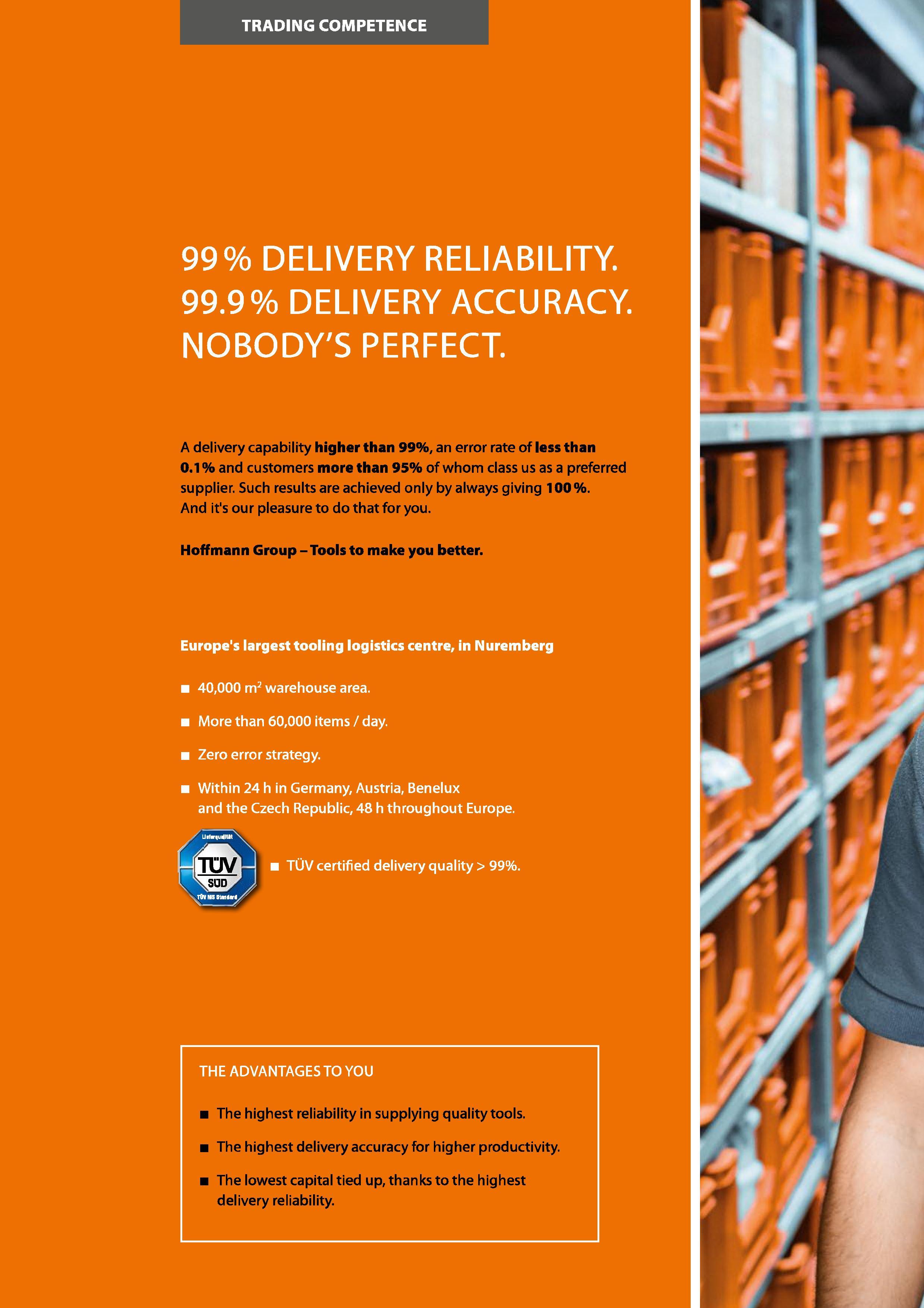 6 TRADING COMPETENCE 99% DELIVERY RELIABILITY 99 9% DELIVERY ACCURACY NOBODY'S PERFECT A delivery capability higher than 99%, an error rate of less Каталог HOFFMANN GROUP 2016 Станочный режущий и вспомогательный инструмент для металлорежущих универсальных станков центров и комплексов с ЧПУ Версия 47 Стр. 
