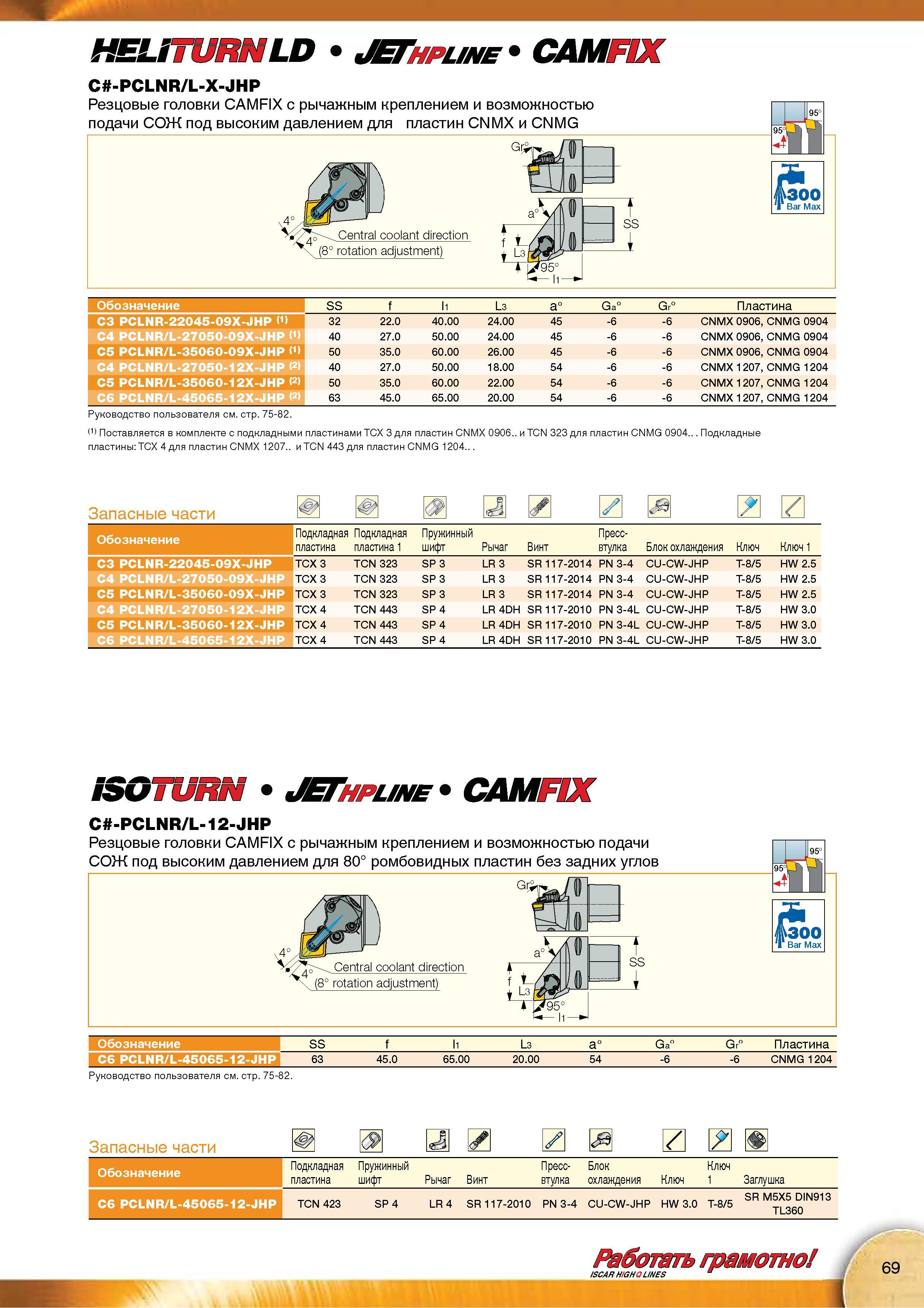 71 Резцовые токарные сборные головки Iscar CAMFIX C -PCLNR/L-X-JHP с рычажным креплением и возможностью подачи смазочно-охлаждающей жидкости под высоким давлением Каталог Каталог ISCAR 2015 Новая продукция для металлообработки Металлорежущий инструмент и оснастка Резцы Фрезы Сверла Сменные режущие пластины для обрабатывающих станков Стр. 69