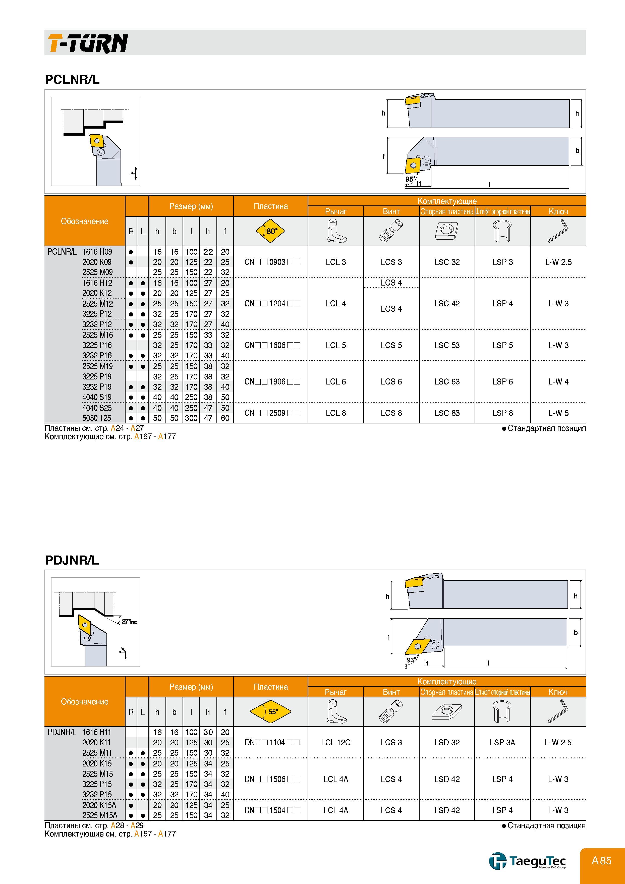 89 T-TURN PCLNR/L PCLNR/L 1616 H09 2020 K09 2525 M09 1616H12 2020 K12 2525' Mi2 3225 P12 3232P12 2525'Mia' 3225 P16 3232 P16 2525' Mi9 3225 P19 3232 P1 Каталог TAEGUTEC 2011 Металлорежущий инструмент и инструментальная оснастка Стр. A85