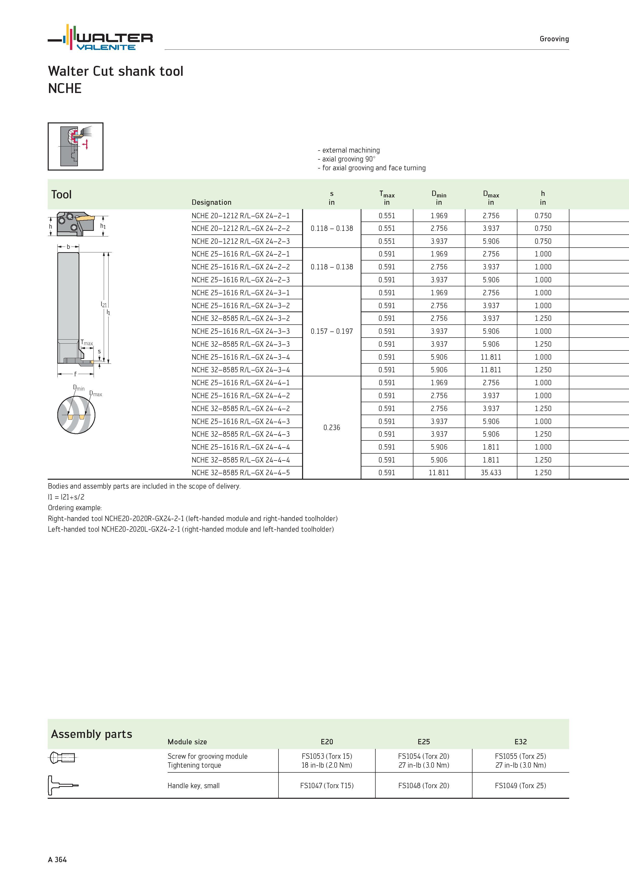 368 WALTER Grooving Valenite Walter Cut shank tool NCHE external machining axial grooving 90° for axial grooving and face turning Tool Designation NC Каталог WALTER 2012 Металлорежущий инструмент и инструментальная оснастка Valenite для станков и металлообрабатывающих комплексов Стр. A364