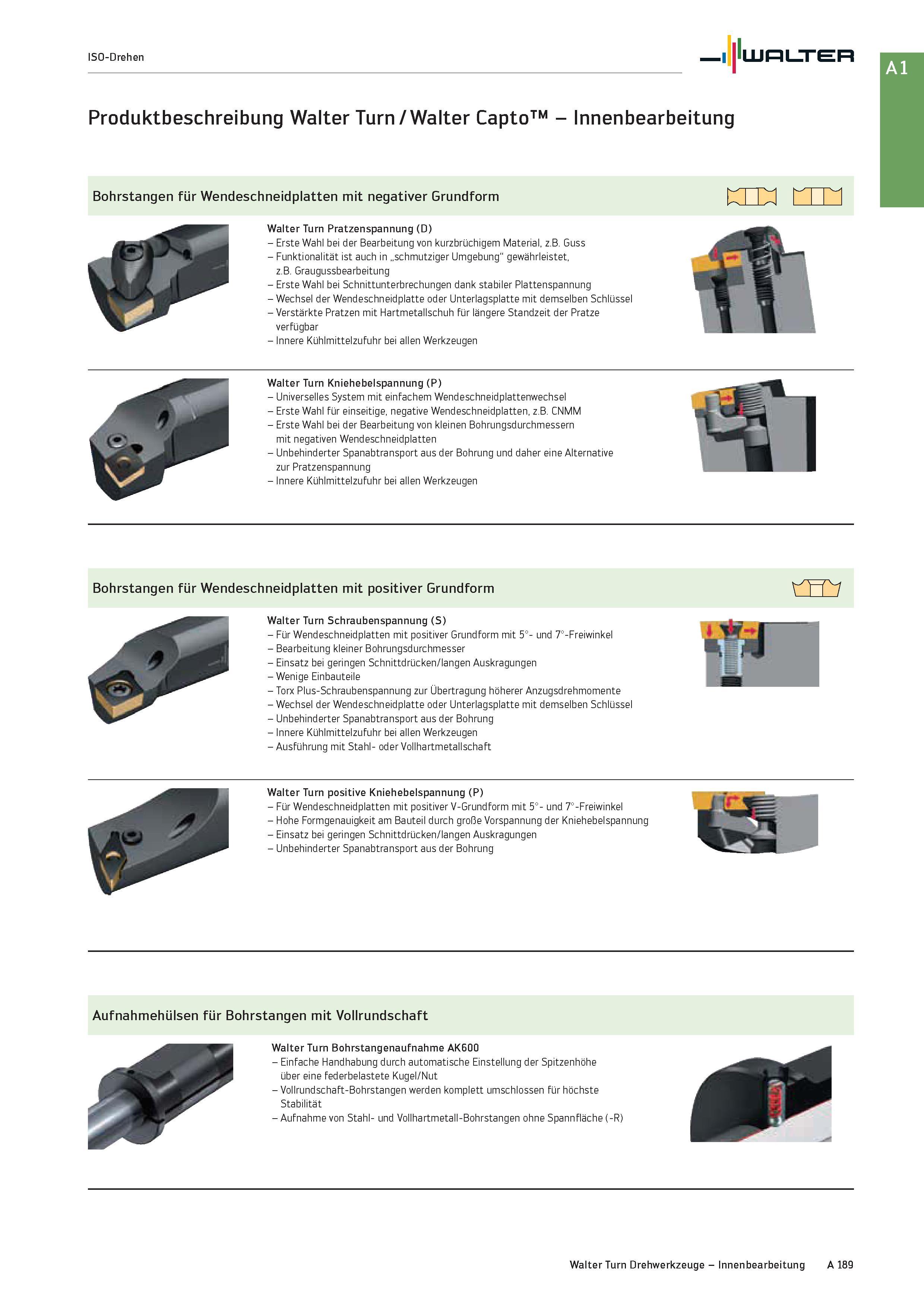 205 ISO-Drehen Walter Produktbeschreibung Walter Turn / Walter Capto - Innenbearbeitung Bohrstangen für Wendeschneidplatten mit negativer Grundform c Каталог WALTER 2016 Общий Инструмент станочный режущий и инструментальная оснастка Фрезы монолитные и сборные с твердосплавными сменными пластинами Сверла Резцы Оправки Стр. A189