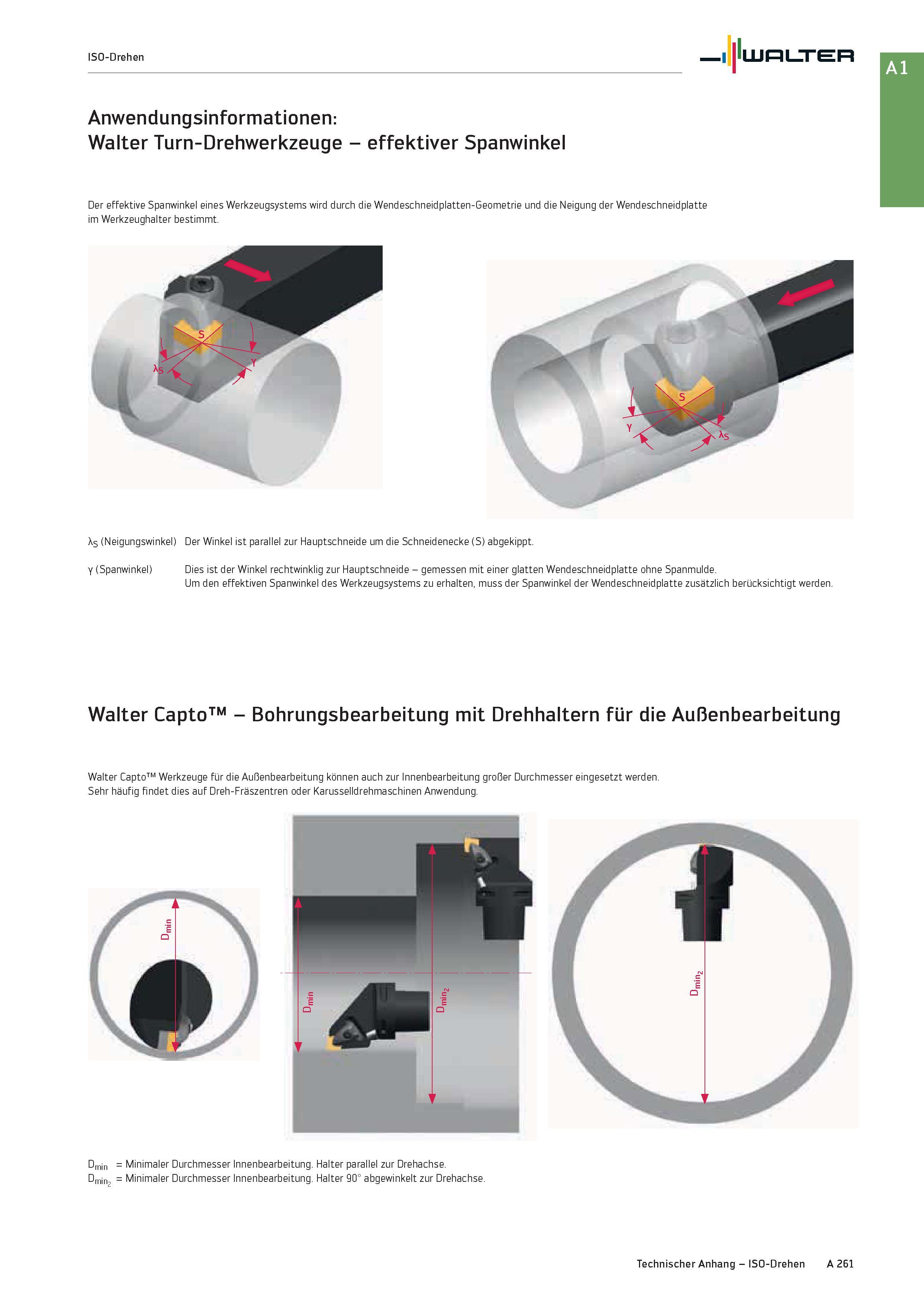 277 ISO-Drehen Anwendungsinformationen: Walter Turn-Drehwerkzeuge - effektiver Spanwinkel Der effektive Spanwinkel eines Werkzeugsystems wird durch d Каталог WALTER 2016 Общий Инструмент станочный режущий и инструментальная оснастка Фрезы монолитные и сборные с твердосплавными сменными пластинами Сверла Резцы Оправки Стр. A261