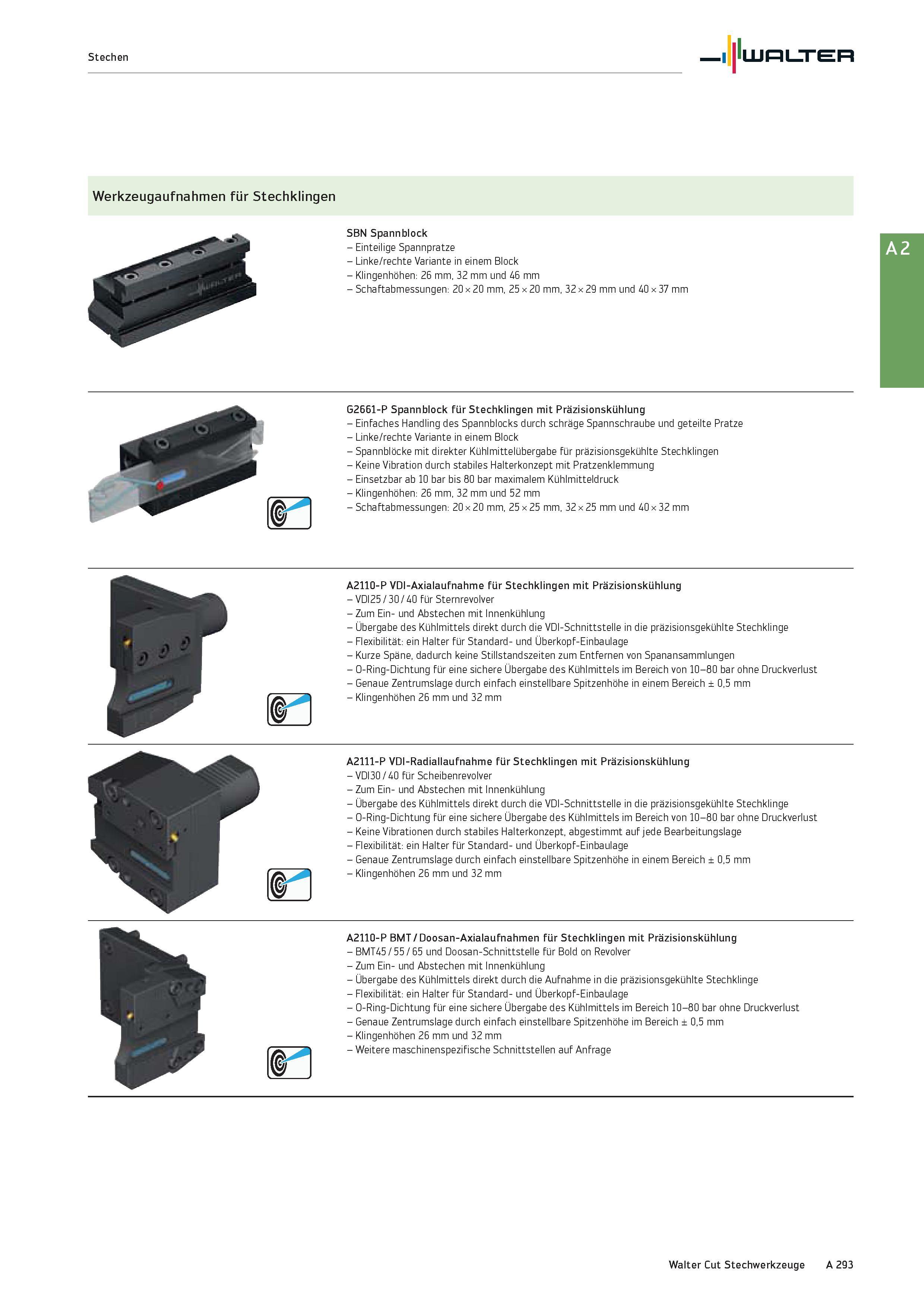 309 Stechen Werkzeugaufnahmen für Stechklingen SBN Spannblock - Einteilige Spannpratze - Linke/rechte Variante in einem Block - Klingenhöhen: 26 mm, Каталог WALTER 2016 Общий Инструмент станочный режущий и инструментальная оснастка Фрезы монолитные и сборные с твердосплавными сменными пластинами Сверла Резцы Оправки Стр. A293