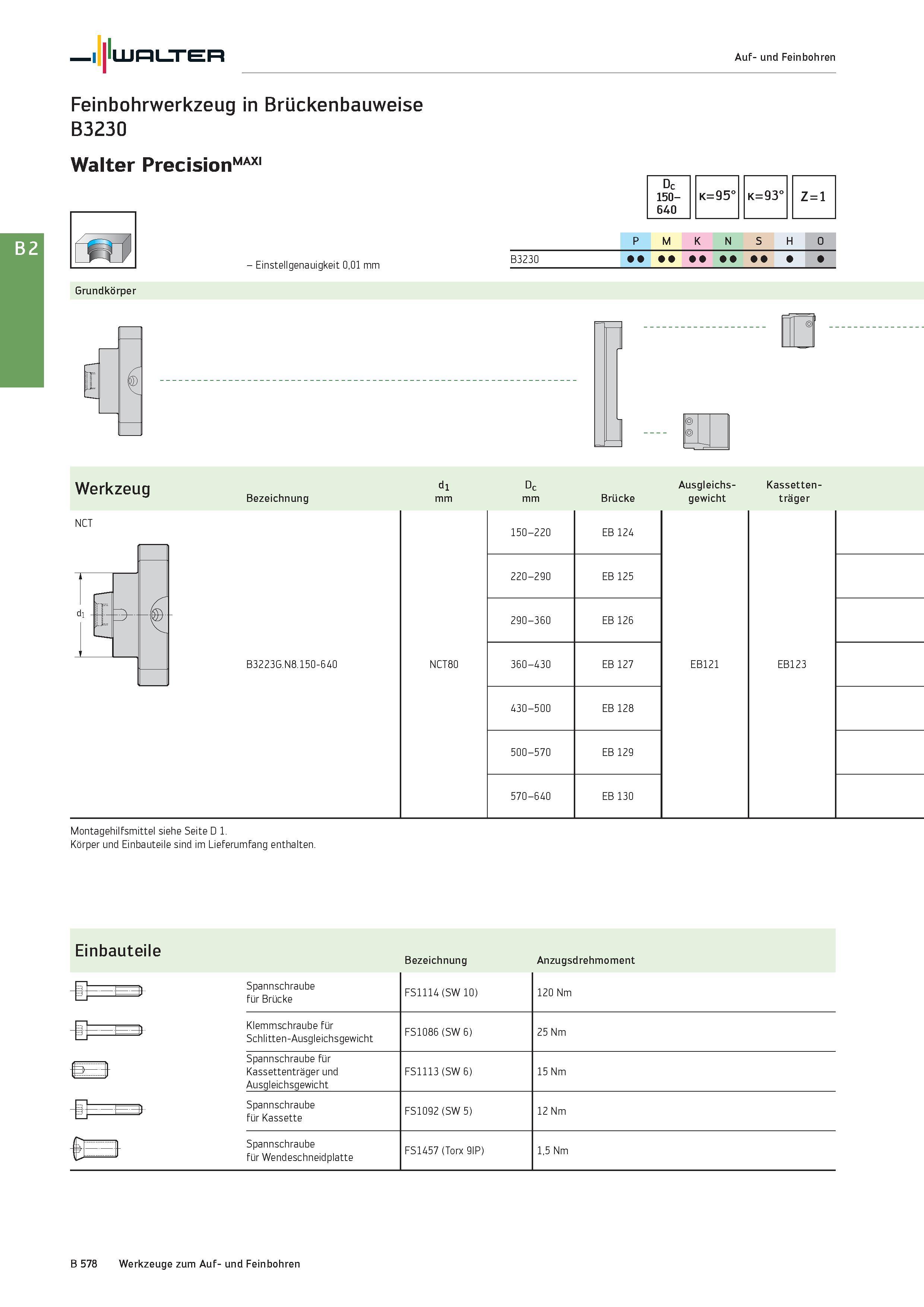 1092 Walter Auf- und Feinbohren Feinbohrwerkzeug in Brückenbauweise B3230 Walter PrecisionMAXI Grundkörper - Einstellgenauigkeit 0,01 mm Dc 150- 640 k Каталог WALTER 2016 Общий Инструмент станочный режущий и инструментальная оснастка Фрезы монолитные и сборные с твердосплавными сменными пластинами Сверла Резцы Оправки Стр. B578