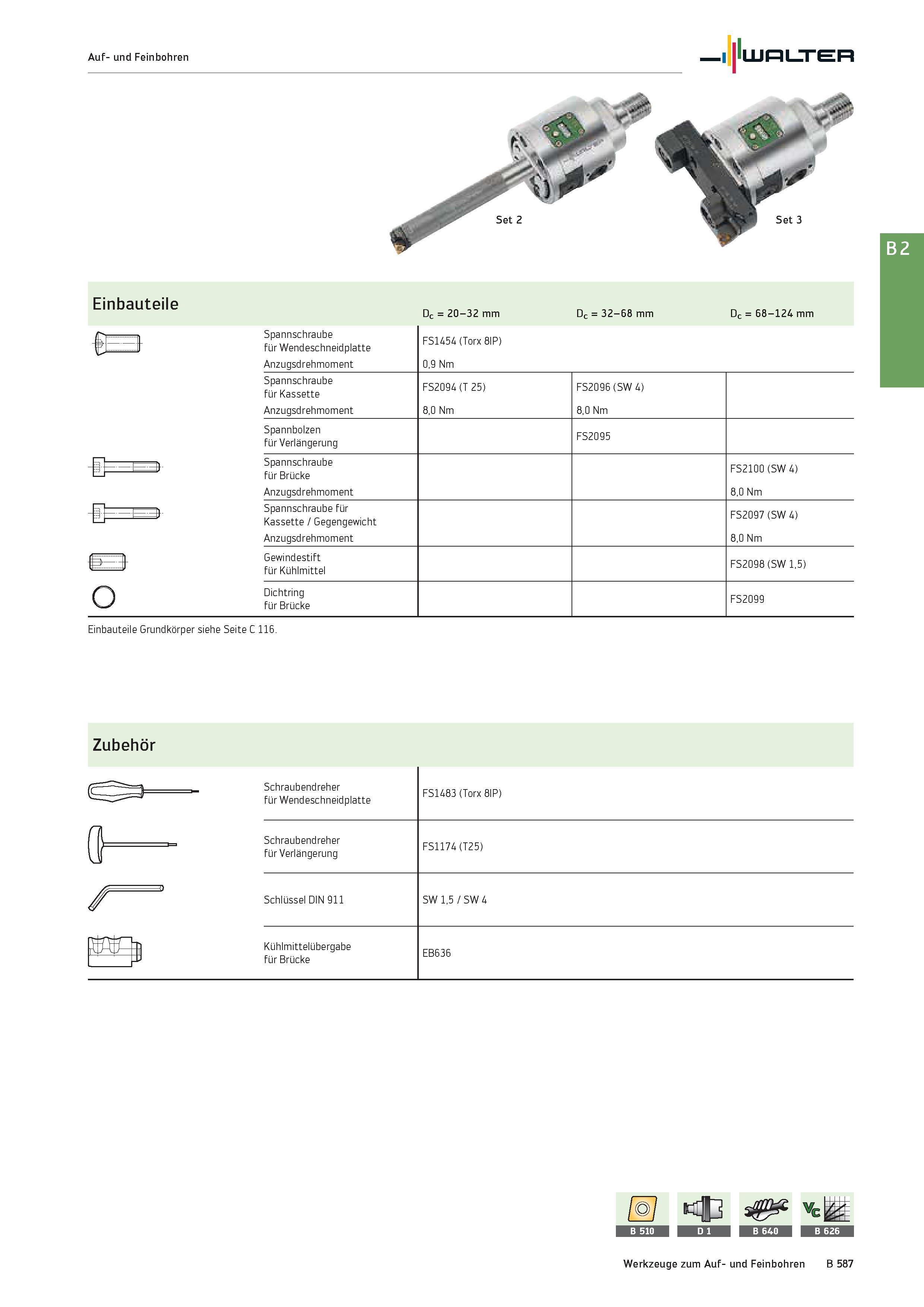 1101 Auf- und Feinbohren Walter Set 3 Einbauteile 13 Dc = 20-32 mm Dc = 32-68 mm Dc = 68-124 mm Spannschraube für Wendeschneidplatte Anzugsdrehmoment Каталог WALTER 2016 Общий Инструмент станочный режущий и инструментальная оснастка Фрезы монолитные и сборные с твердосплавными сменными пластинами Сверла Резцы Оправки Стр. B587