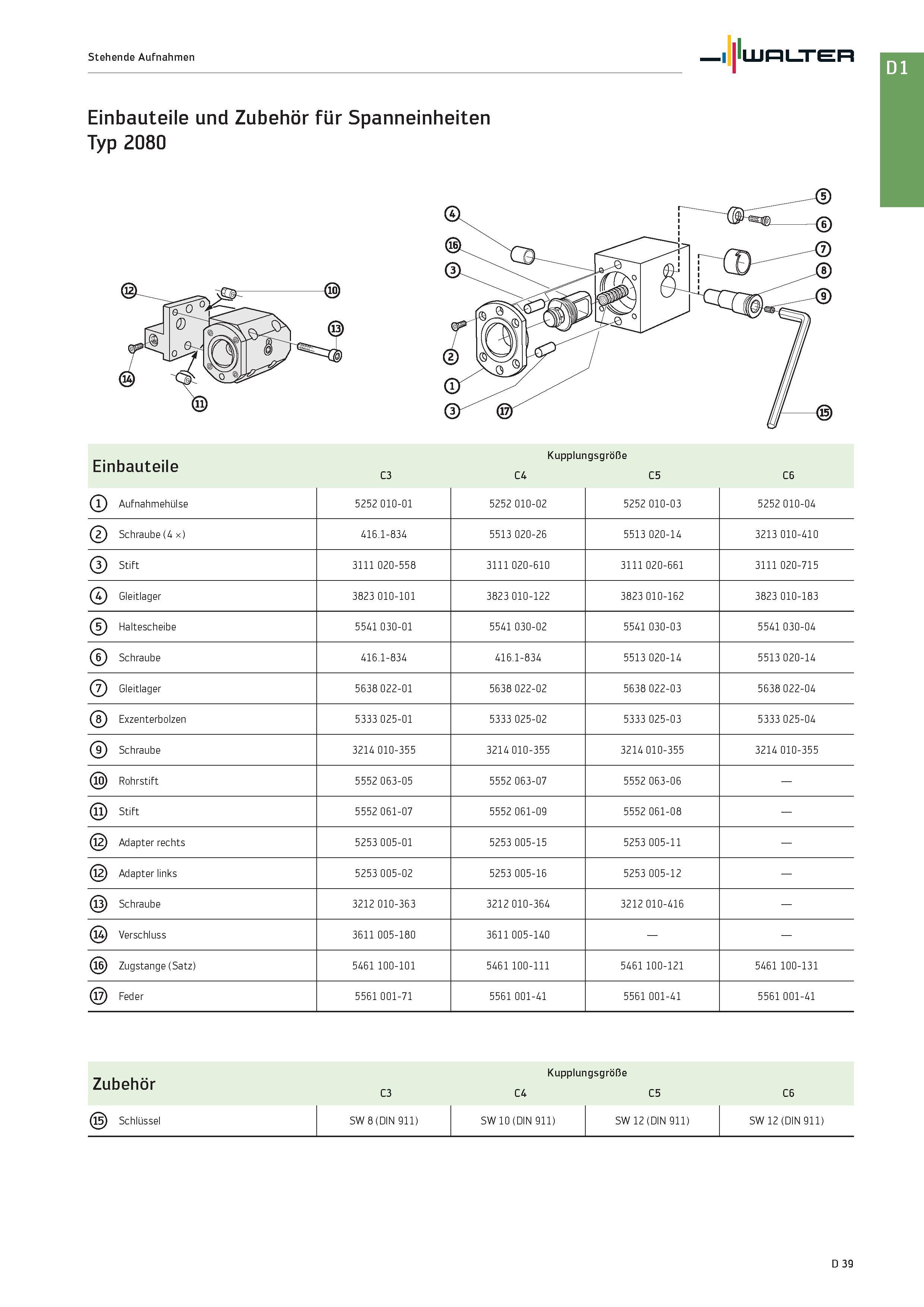 2451 Stehende Aufnahmen Walter Einbauteile und Zubehör für Spanneinheiten Typ 2080 Einbauteile Kupplungsgröße C3 C4 C5 C6 Aufnahmehülse 5252 010-01 52 Каталог WALTER 2016 Общий Инструмент станочный режущий и инструментальная оснастка Фрезы монолитные и сборные с твердосплавными сменными пластинами Сверла Резцы Оправки Стр. D39