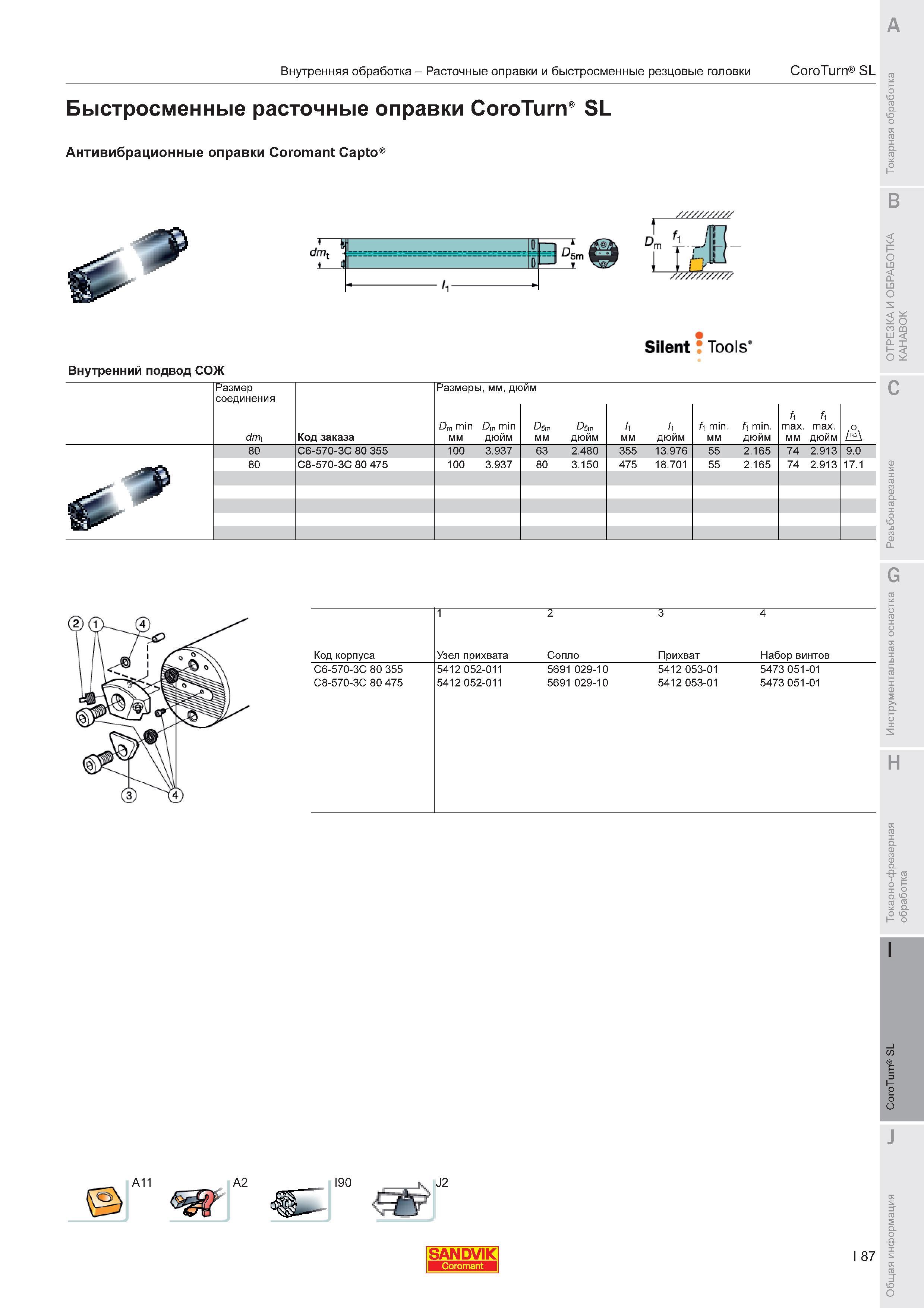 859  Каталог SANDVIK COROMANT 2011 Токарный инструмент и инструментальная оснастка для металлорежущих станков и обрабатывающих центров с ЧПУ Стр. I87