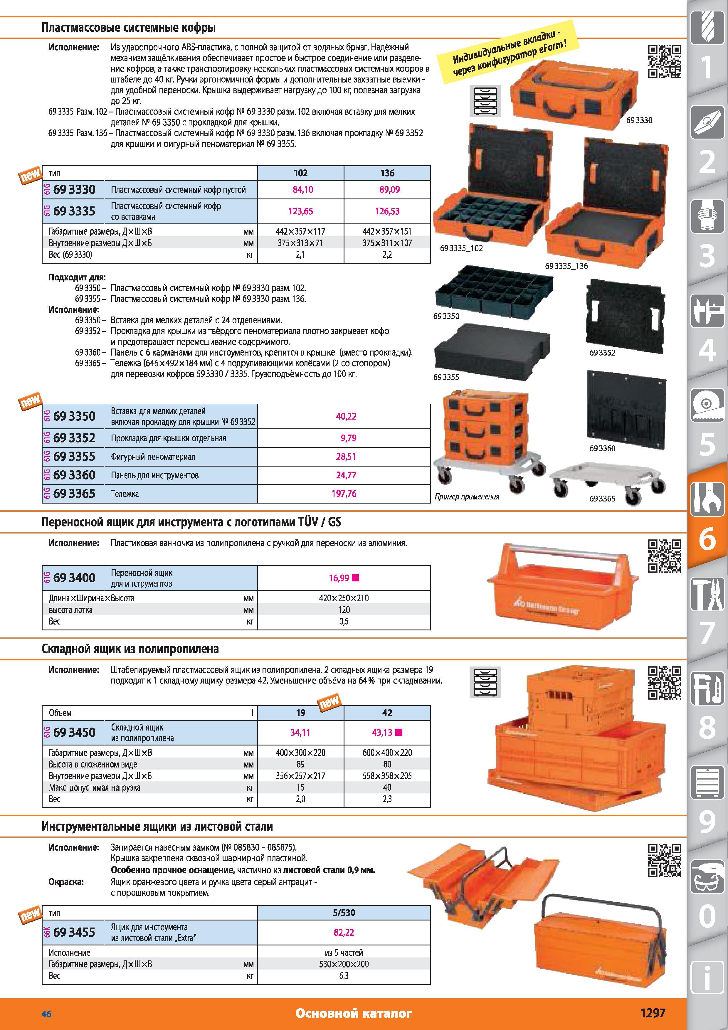 1297 Пластмассовый системный кофр от Hoffmann Group пустой 8410 8909 и еп аазс Пластмассовый системный кофр 5 ОУ со вставками 12365 12653 Габаритные размер Каталог HOFFMANN GROUP 2015 № 46 на русском Инструмент Оборудование Инвентарь Комплексные технологические решения и поставки Стр. 1297