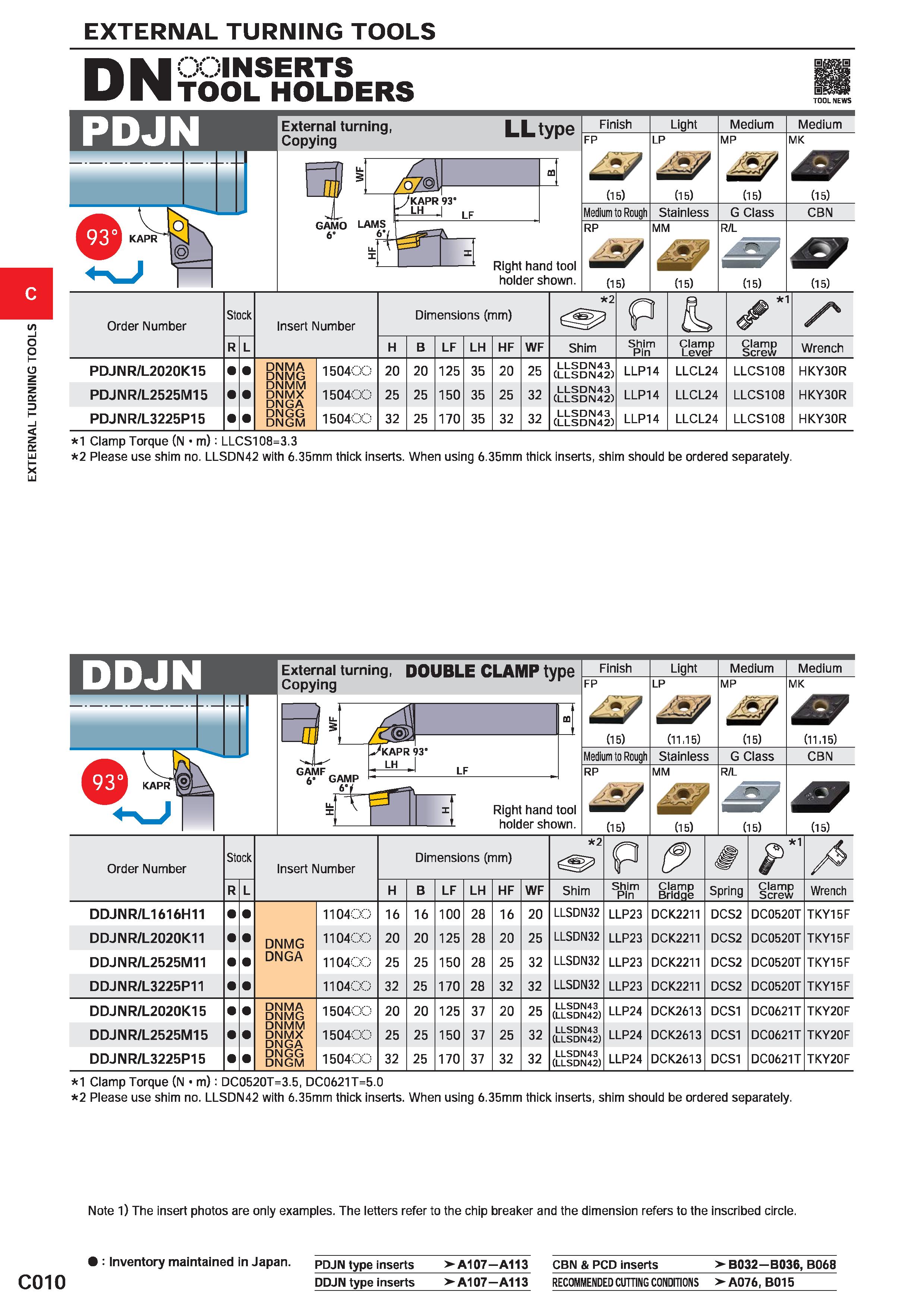 322 EXTERNAL TURNING TOOLS EXTERNAL TURNING TOOLS c C010 : V DN INSERTS TOOL HOLDERS 0S TOOL NEWS External turning, Copying LLtype Right hand tool ho Каталог MITSUBISHI 2020 Режущий инструмент для станков по металлу Фрезы концевые монолитные из твердого сплава и сборные со сменными режущими пластинами Резцы Сверла Стр. C010