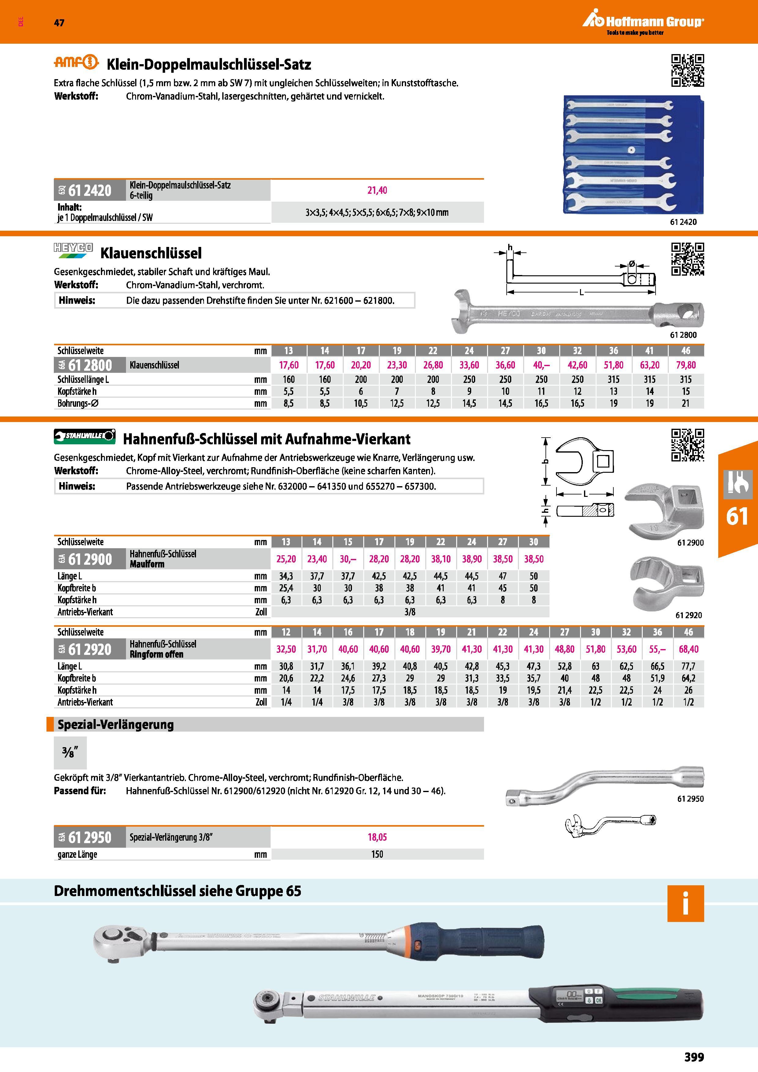 399 Tfldstamaln jcu better Klein-Doppelmaulschlüssel-Satz Extra flache Schlüssel (1,5 mm bzw 2 mm ab SW 7) mit ungleichen Schlüsselweiten; in Kunstst Каталог HOFFMANN GROUP 2016 Ручной слесарно-монтажный и контрольно-измерительный инструмент и приборы для предприятий машиностроения и мастерских сервисного обслуживания 47 версия издания Стр. 399 DEU