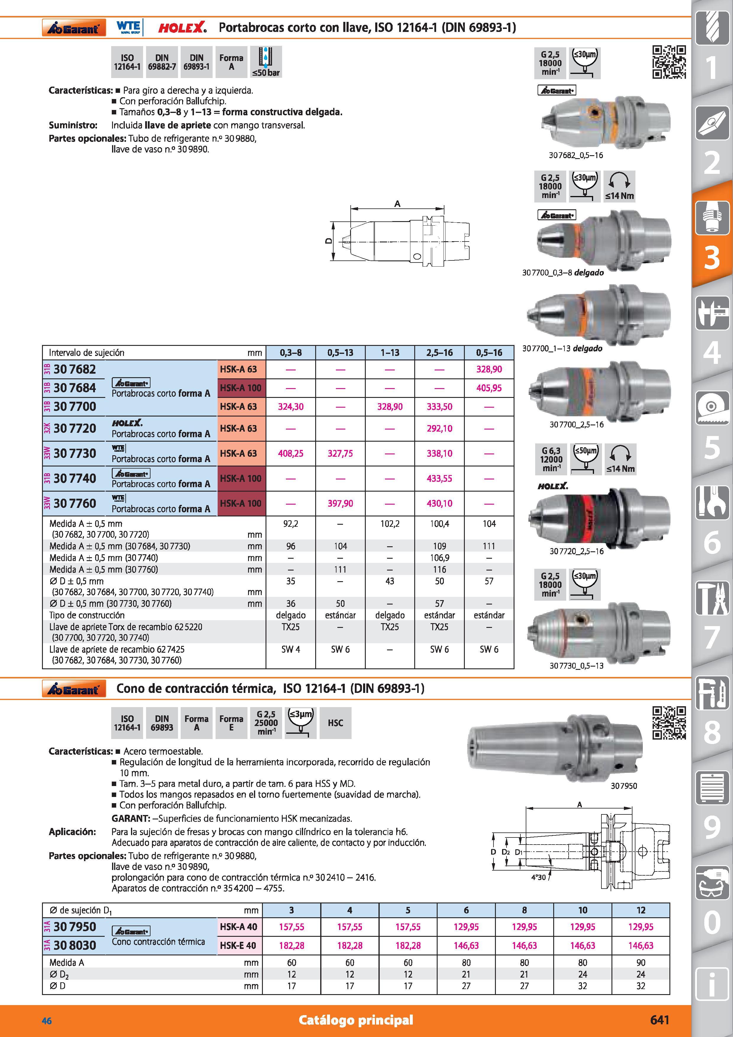 641 Garant WTE HOLEX Portabrocas corto con llave, ISO 12164-1 (DIN 69893-1) ISO DIN DIN Forma El 12164-1 69882-7 69893-1 A IL JI ¿50 bar Característi Каталог HOFFMANN GROUP 2015 Инструмент режущий слесарный измерительный абразивный Оборудование Комплексные поставки для промышленных предприятий Стр. 641 SPA