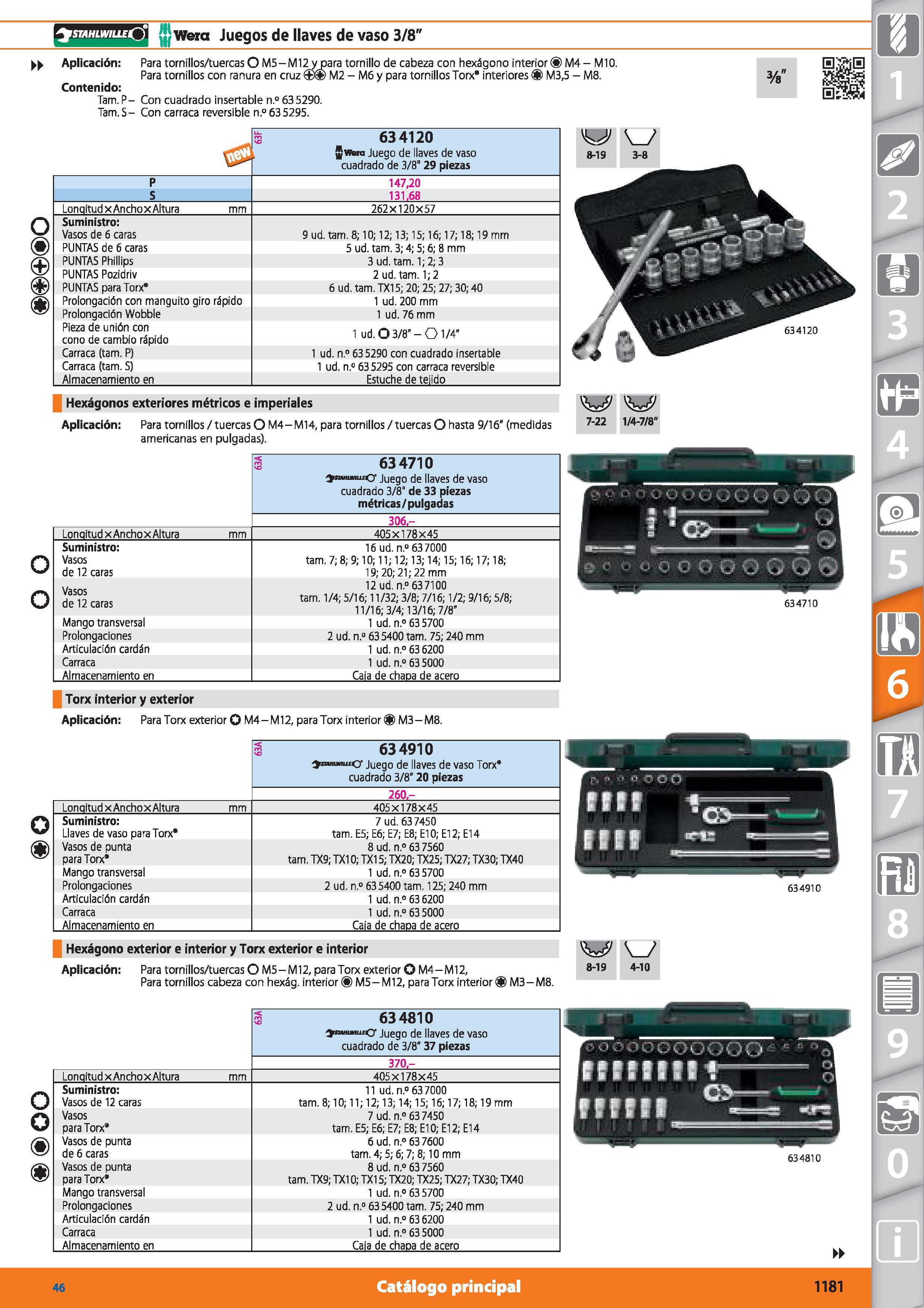 1181 Wera Juegos de llaves de vaso 3/8 Para tornillos/tuercas O M5-M12y para tornillo de cabeza con hexágono interior M4 - MIO Para tornillos con ranu Каталог HOFFMANN GROUP 2015 Инструмент режущий слесарный измерительный абразивный Оборудование Комплексные поставки для промышленных предприятий Стр. 1181 SPA