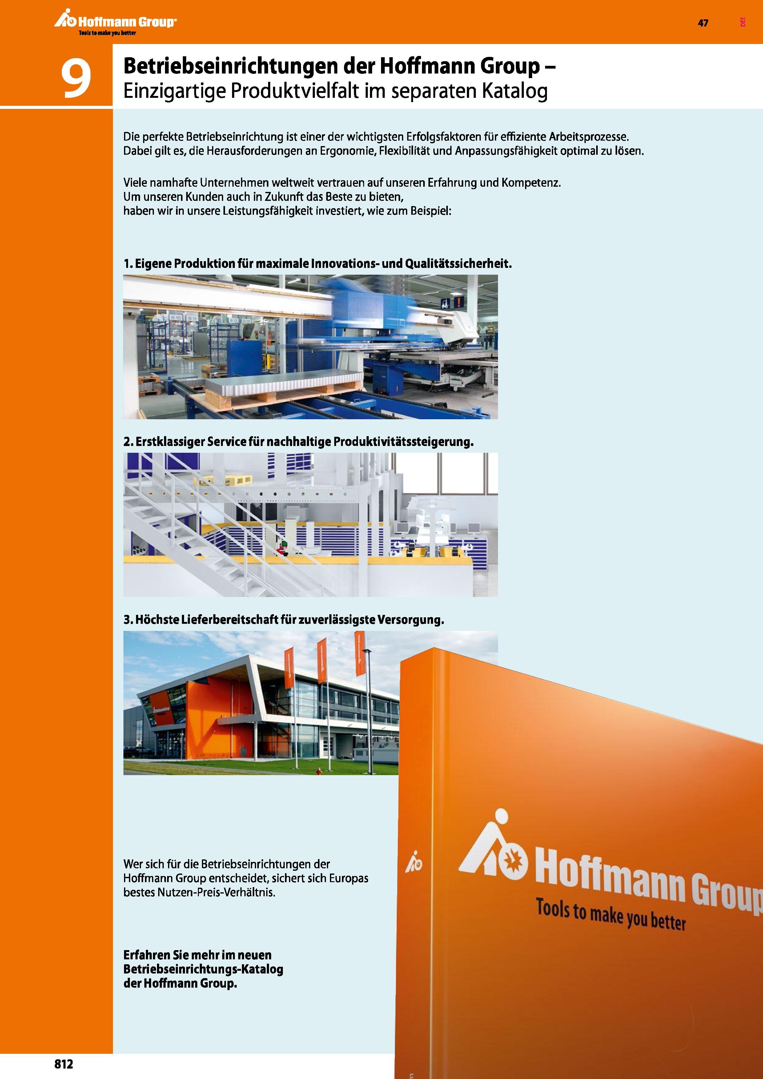 812 Betriebseinrichtungen der Hoffmann Group - Einzigartige Produktvielfalt im separaten Katalog Die perfekte Betriebseinrichtung ist einer der wicht Каталог HOFFMANN GROUP 2016 Ручной слесарно-монтажный и контрольно-измерительный инструмент и приборы для предприятий машиностроения и мастерских сервисного обслуживания 47 версия издания Стр. 812 DEU